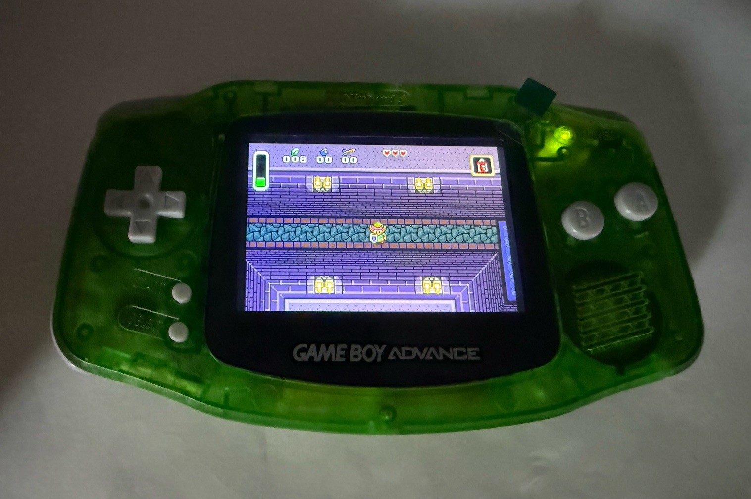 Nintendo GBA IPS LCD Backlit With Rechargeable 1800 mAh USB-C Battery Green