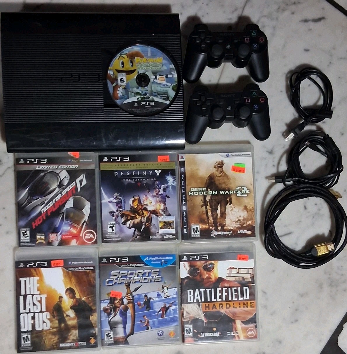 PlayStation 3 Super Slim 250G Bundle 7 Games 2 Controller Pac Man Need For Speed