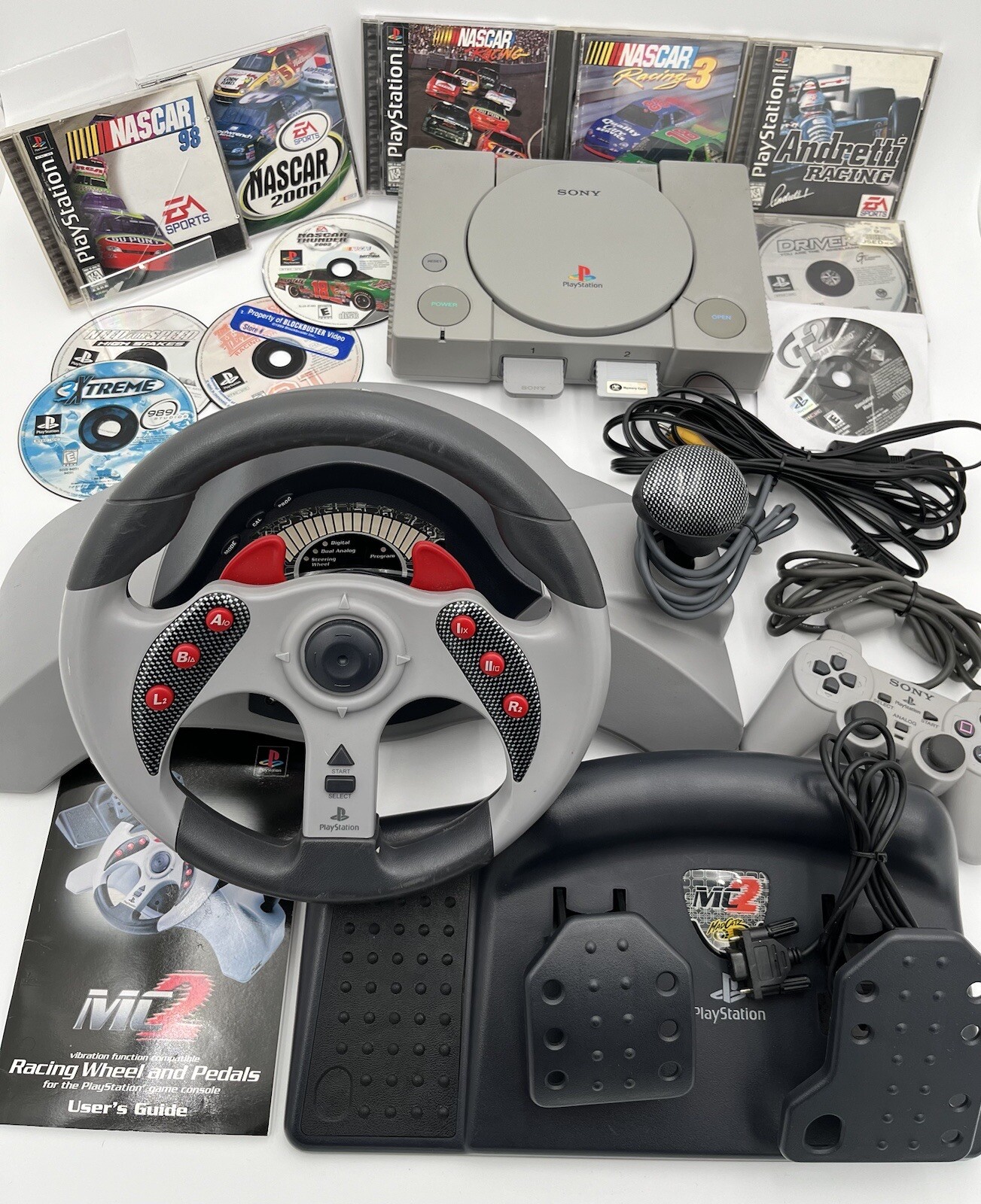 Sony Playstation 1 Console Steering Wheel Racing Game Lot Controller Memory PS1