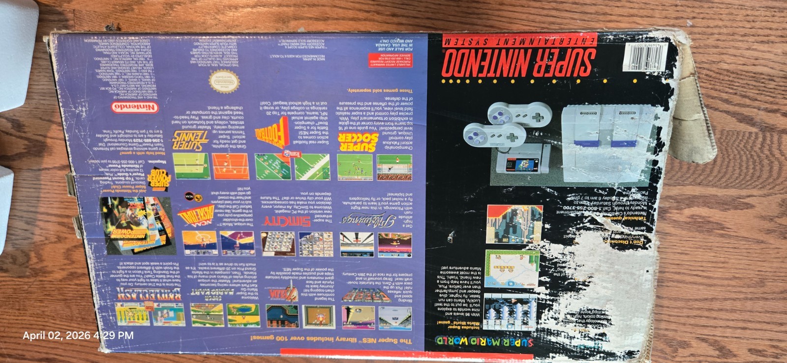 1991 SNES SUPER NINTENDO SUPER SET CONSOLE SET CIB W/ INSERTS & 4 Bonus Games