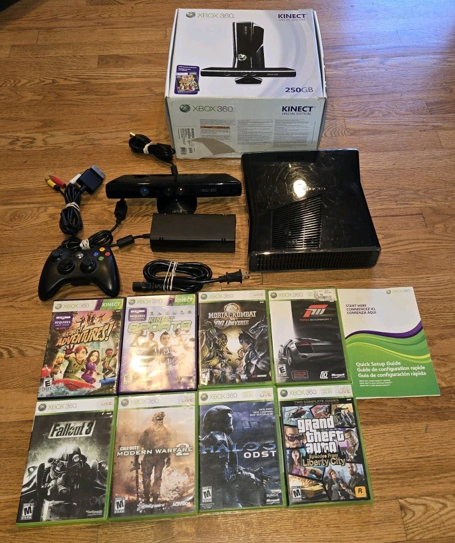 Xbox 360 Kinect Special Edition 250GB Hard Drive With Sensor & 8 Games In Box