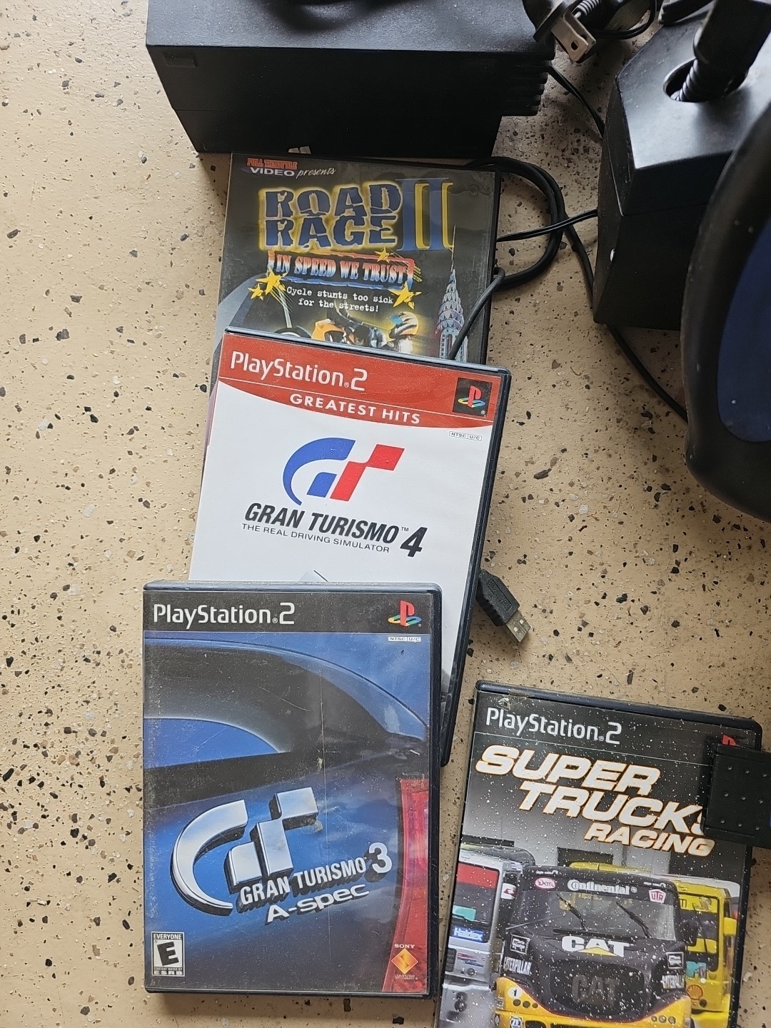Sony PlayStation 2 PS2 Fat Black Console, Wheel, Pedal and 9 Racing Games