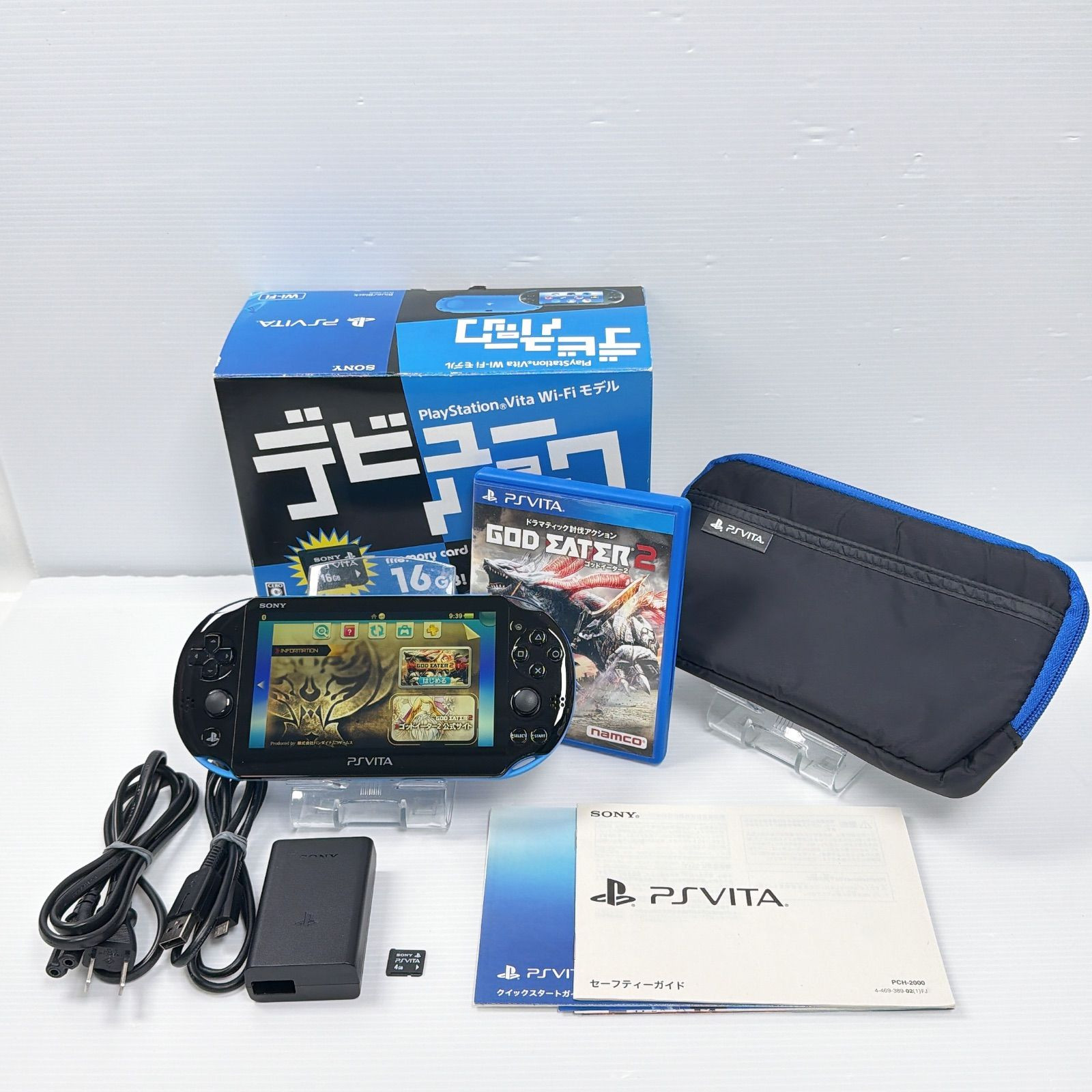 Sony PS Vita PCH-2000 Blue Black Debut Pack 4GB Memory Card FW3.74 Tested