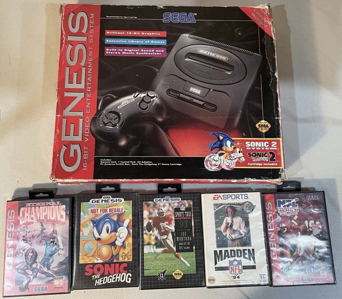 Sega Genesis Model 2 MK-1614 Bundle 5 Games 2 Remotes All CIB And Working