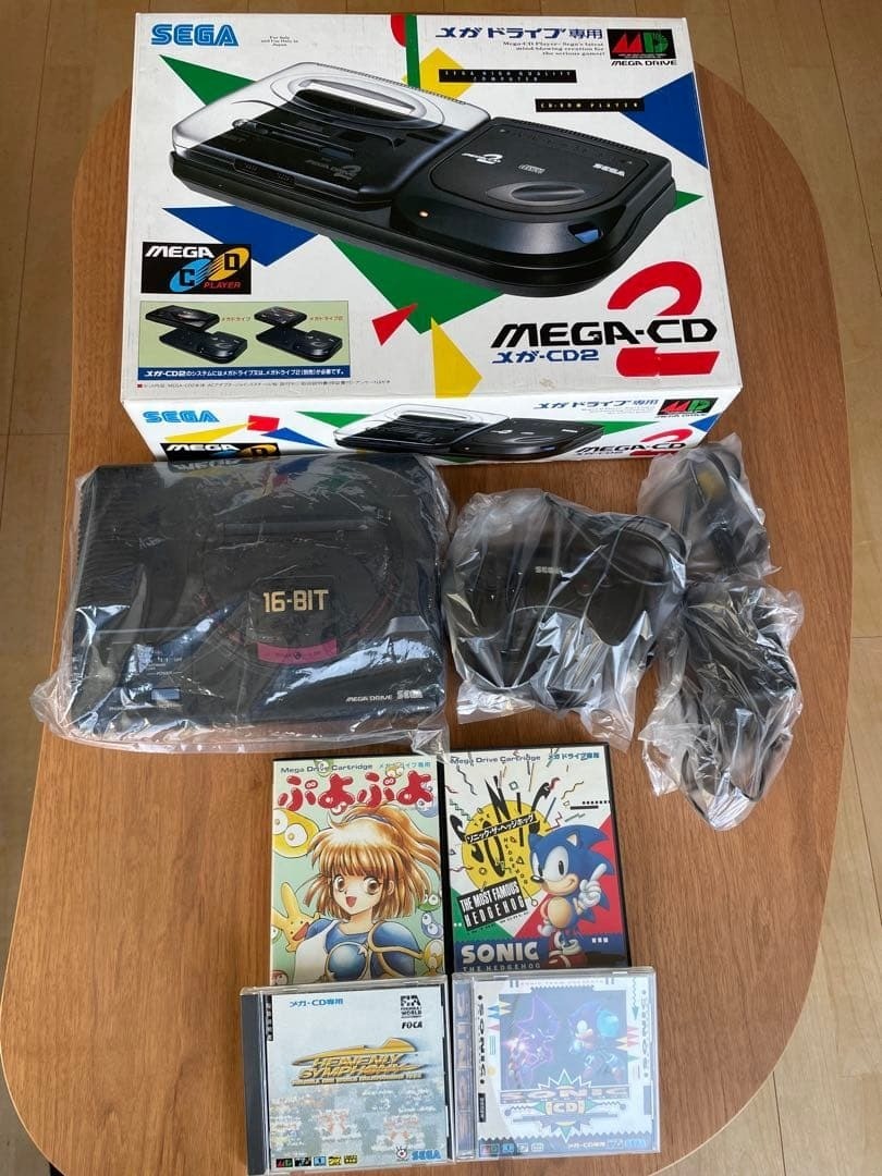 SEGA Mega Drive & Mega CD2 Console Set Black USED Japan Free Shipping Very Good