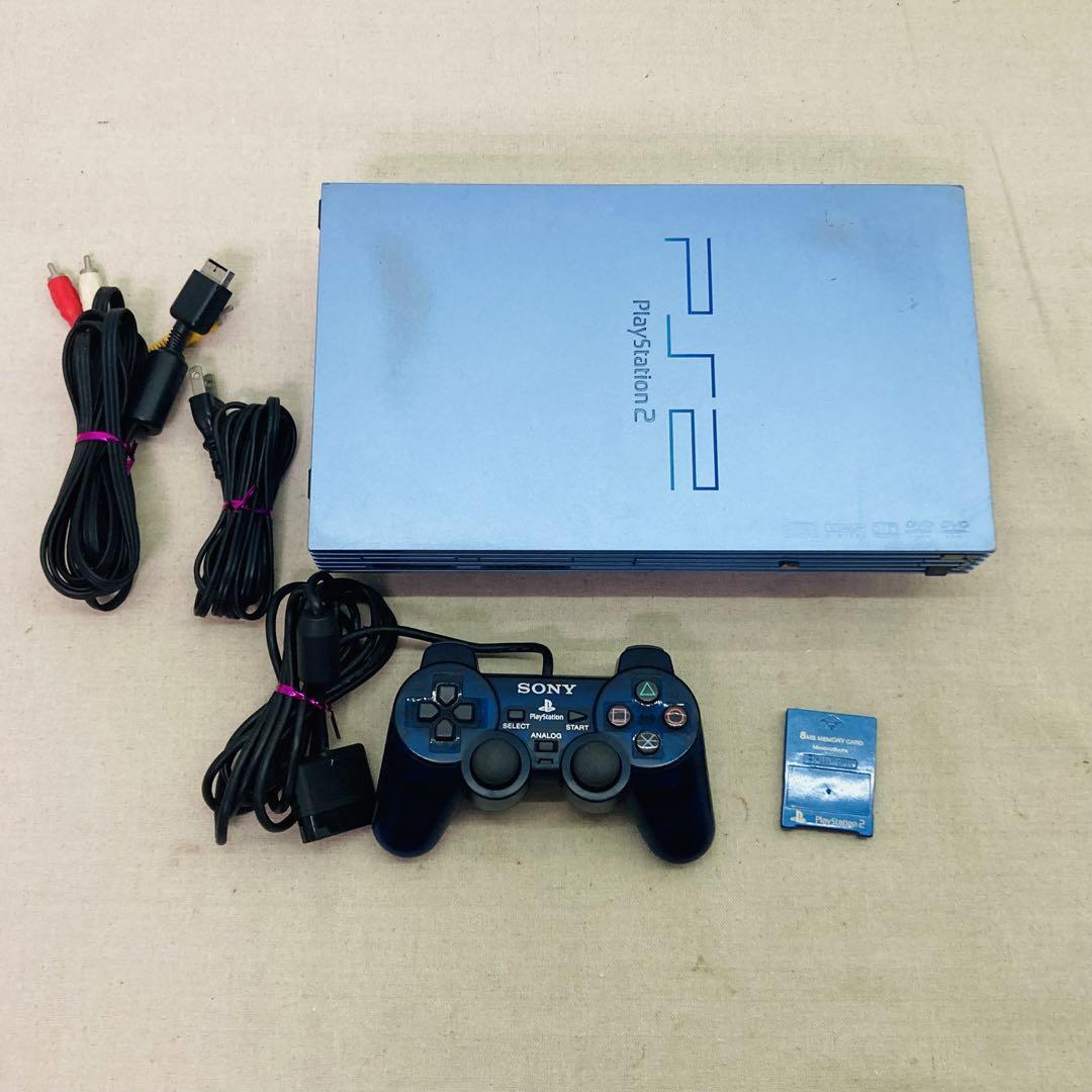 SONY PlayStation2 SCPH-39000 Aqua Blue Console w/Controller Cable Memory Card