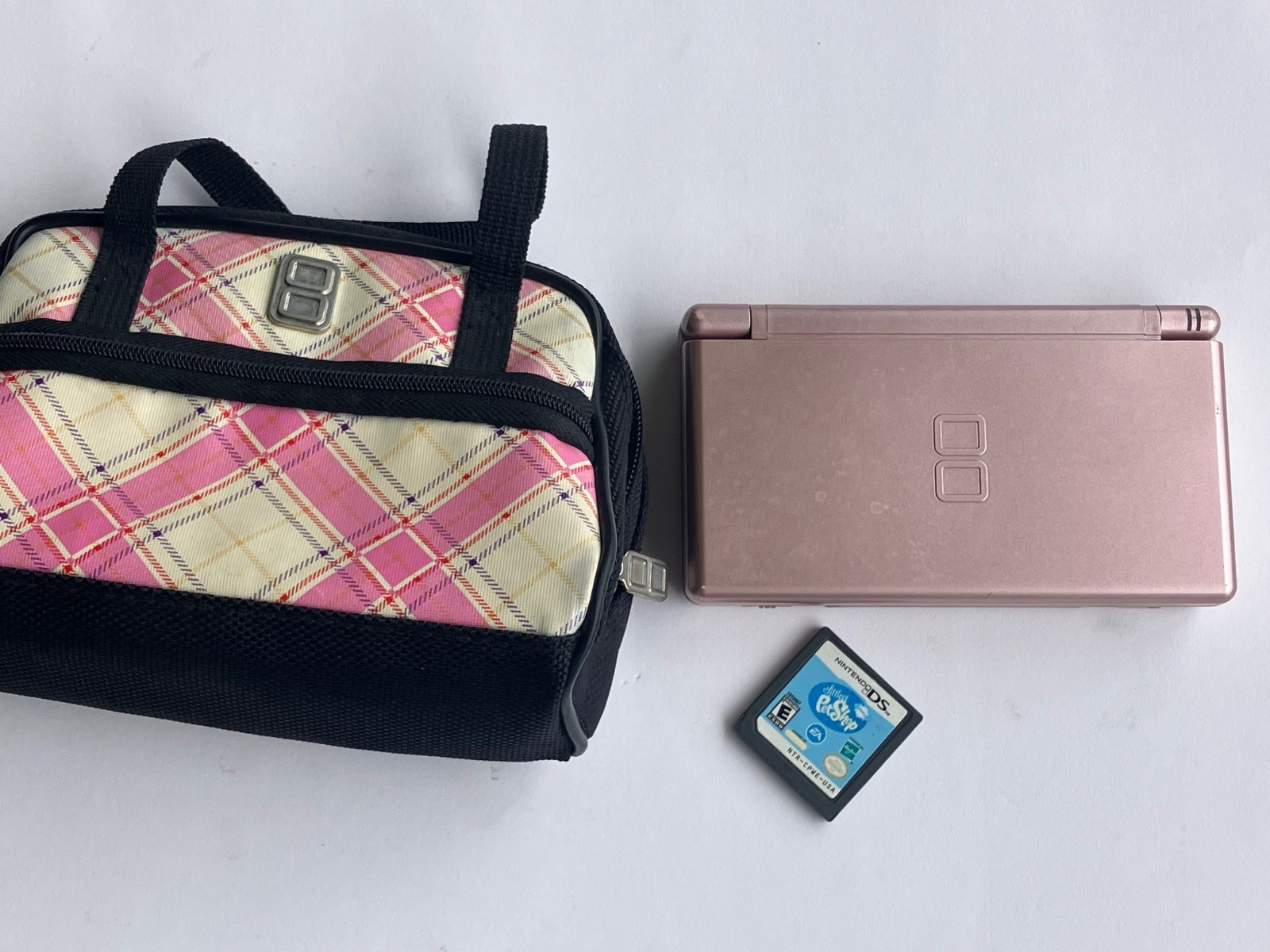 Metallic Rose Pink Nintendo DS Lite Console + Case + Game – No Stylus or Charger
