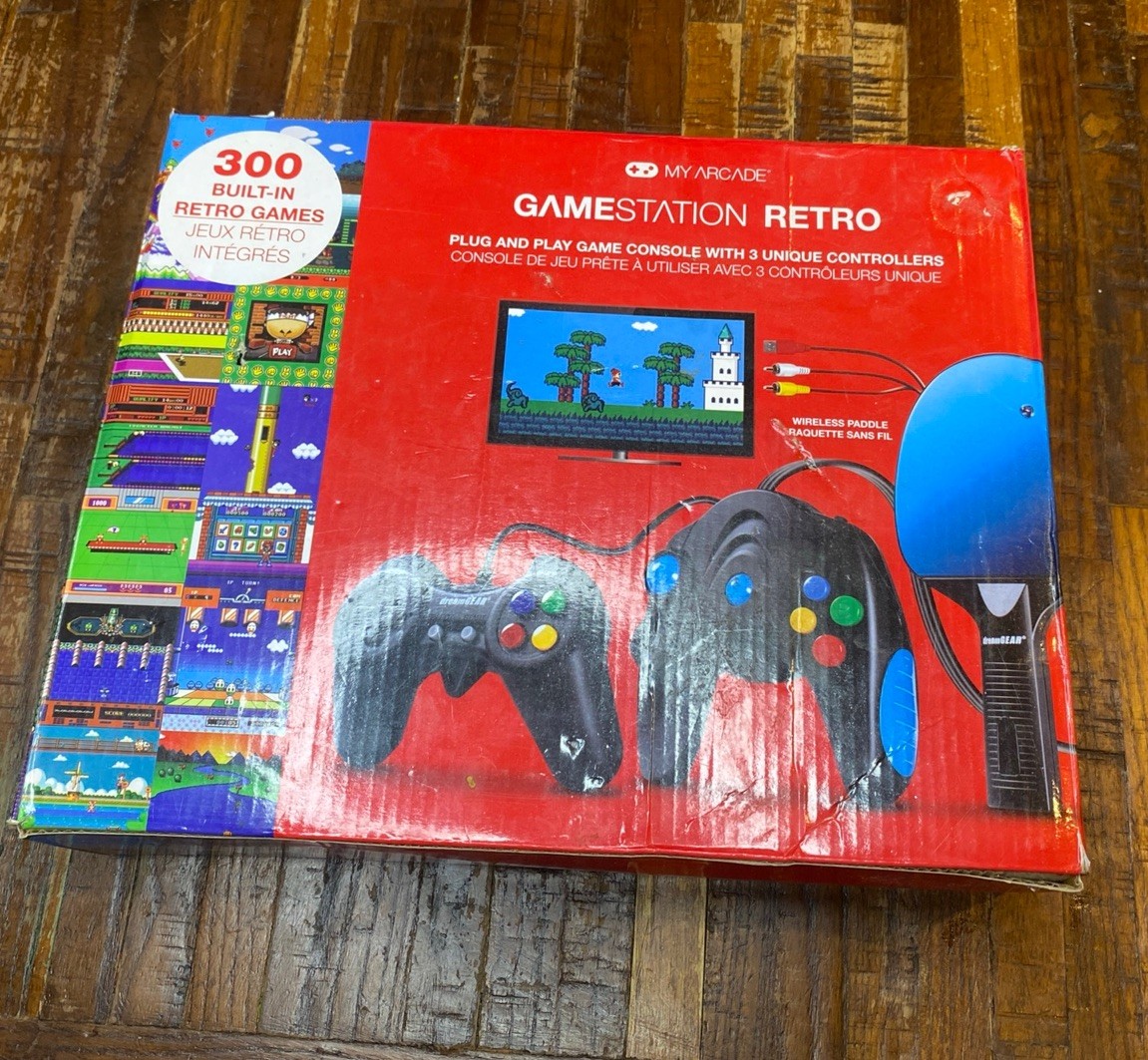 My Arcade Gamestation Wireless Plug & Play Console 300 Games 2 Controllers Box