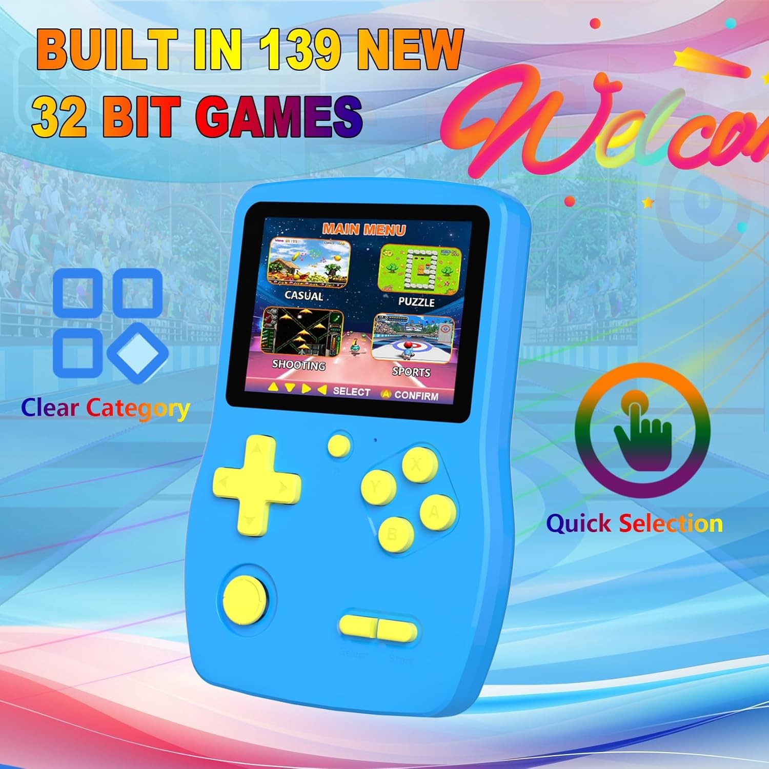 32Bit Handheld Game 139 Retro Games 3.0″ Screen Blue