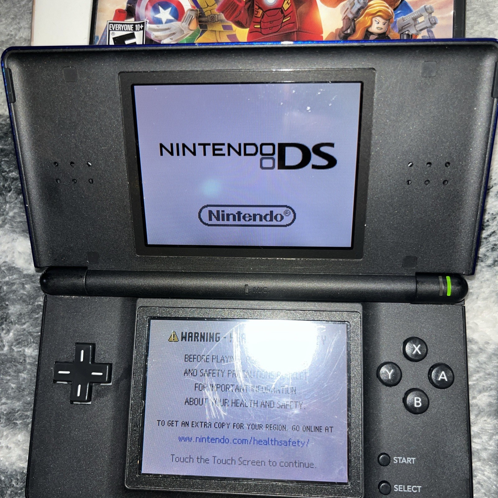 Nintendo DS Lite Enamel Navy Handheld System Bundle Charger Game Stylus Mint!!!