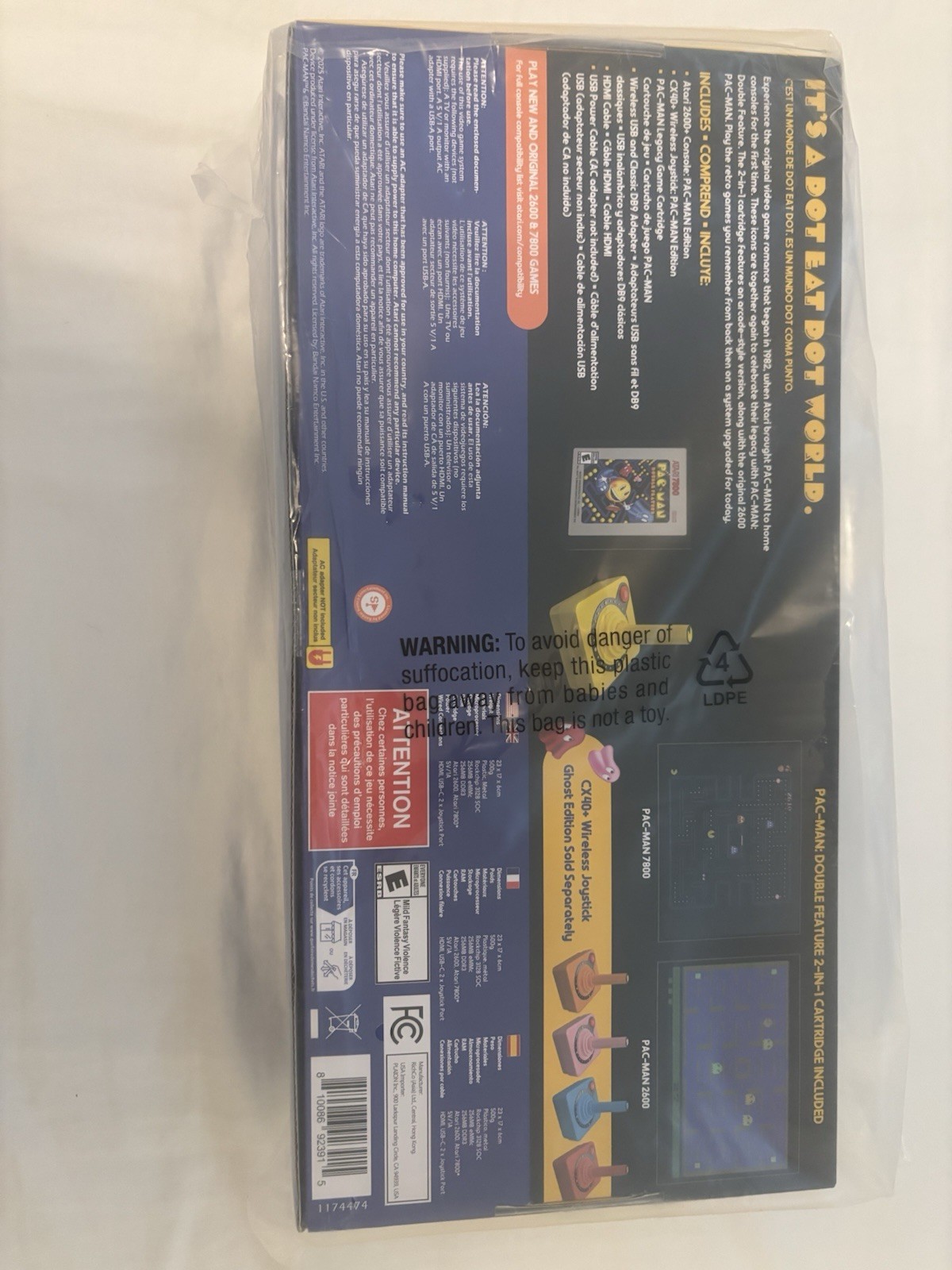 2025 Atari 2600+ PAC-MAN Edition Console Wireless Joystick Yellow +Power Adapter