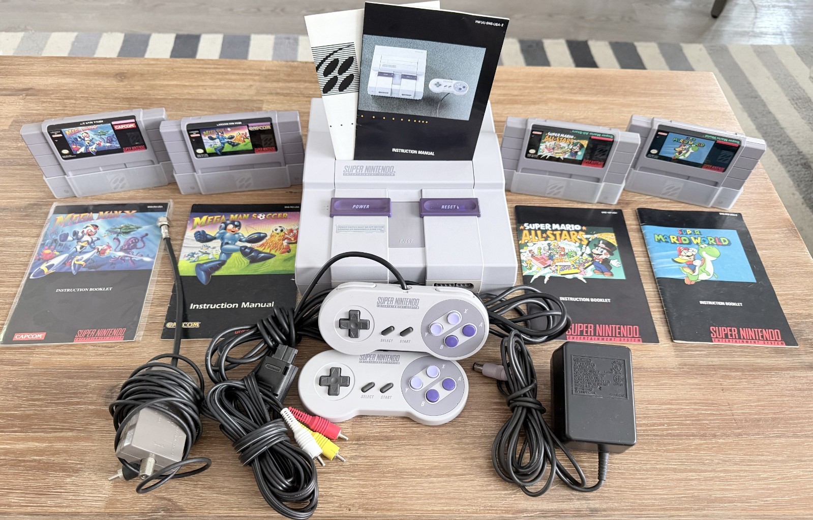 Super NES Console Bundle w/ 2 Controllers + 4 Games (Mega Man & Mario) + Manuals