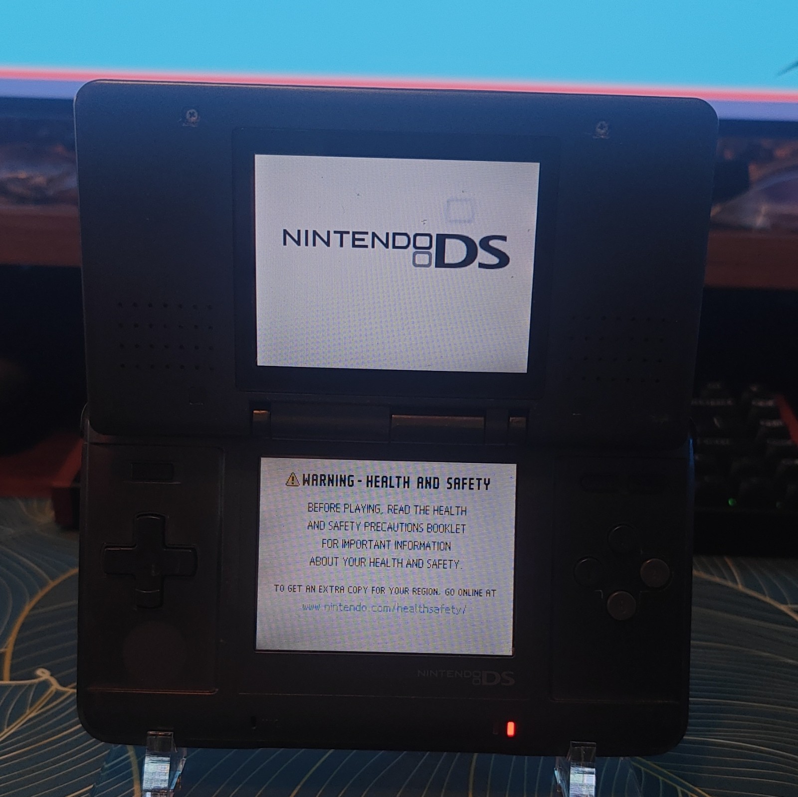 Nintendo DS Dual Screen Black w/ custom lazer etched acrylic stand