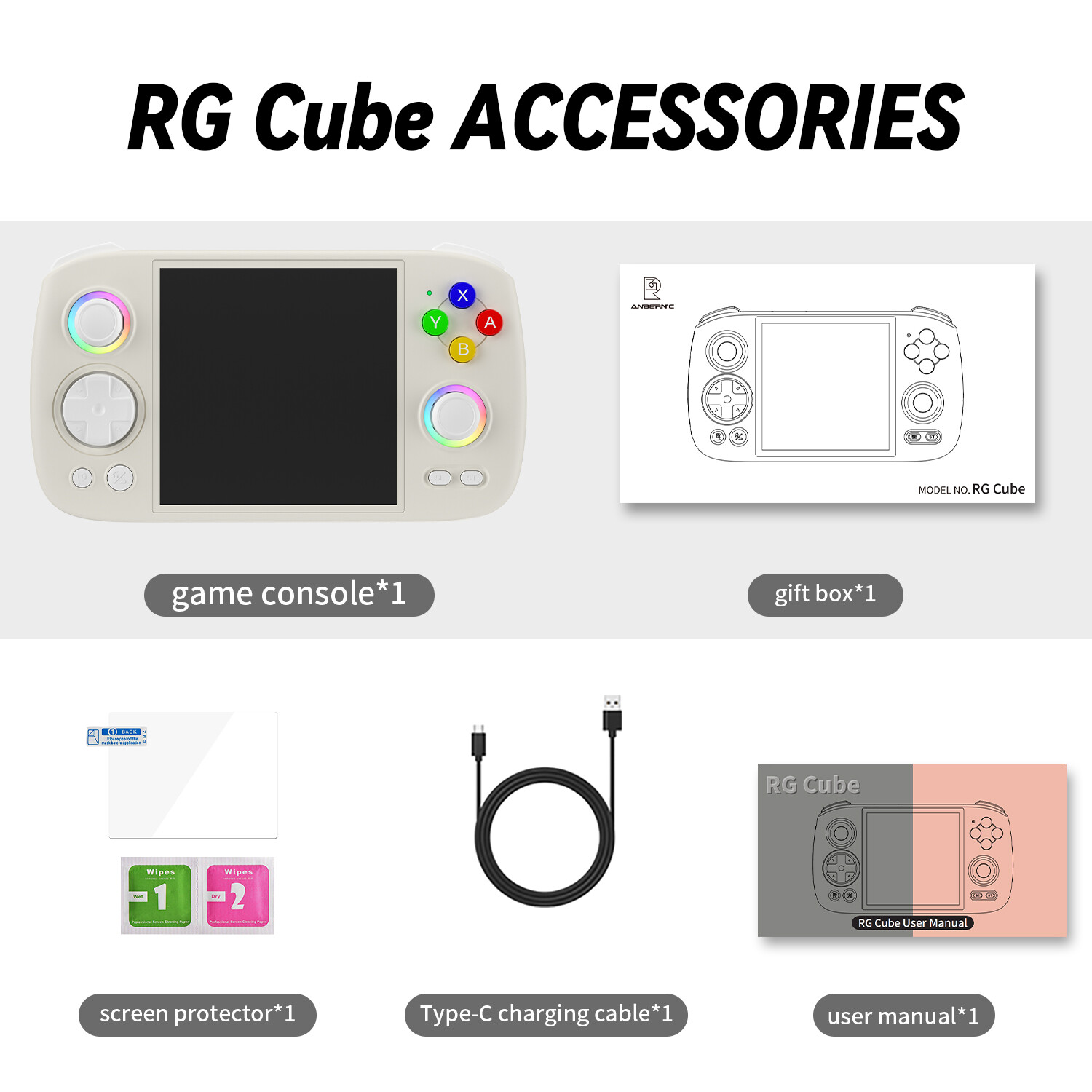 RG Cube Video Handheld Game Console Android13 T820 RGB Joystick 5200mAh