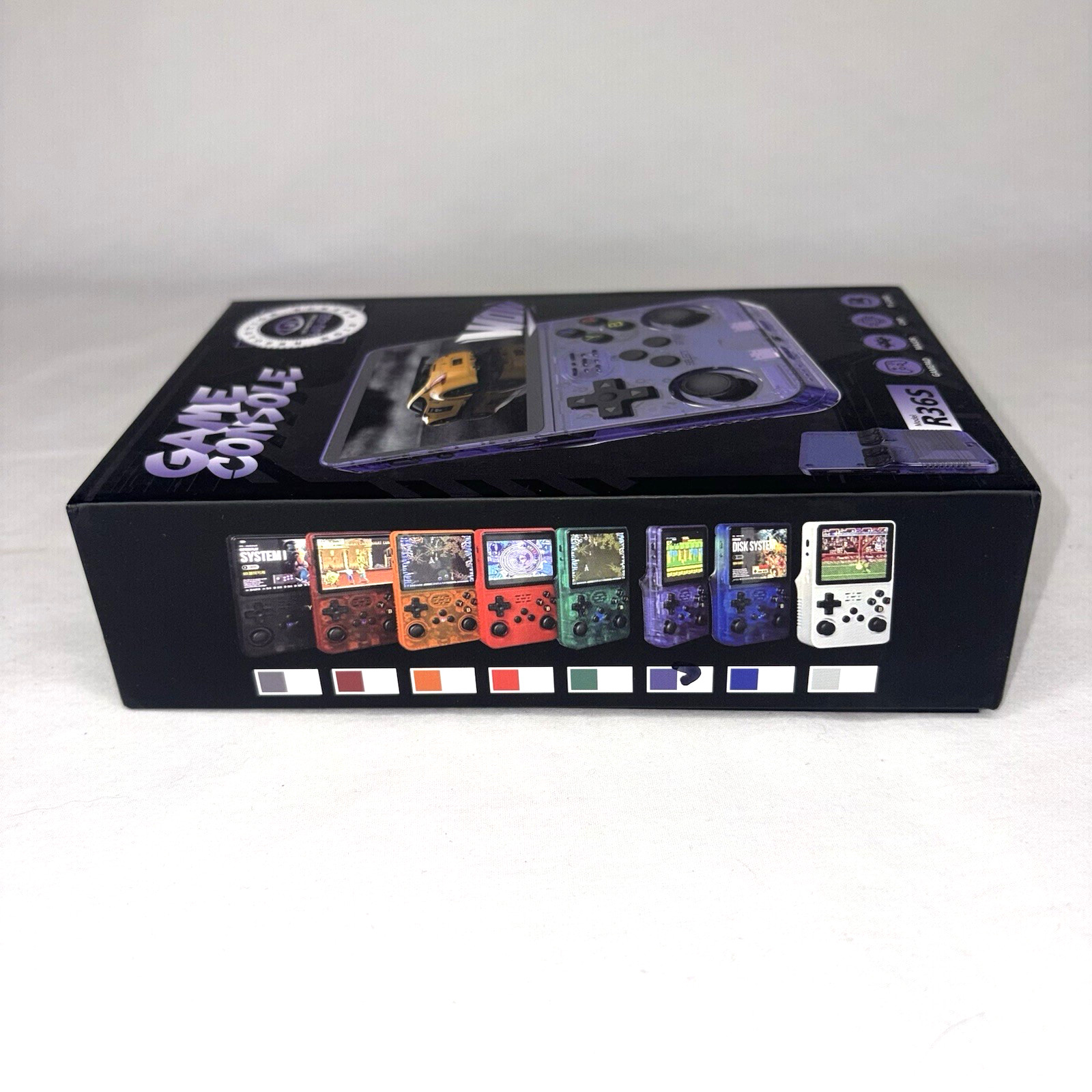 R36S Retro Handheld Game Console Clear Purple Travel Portable