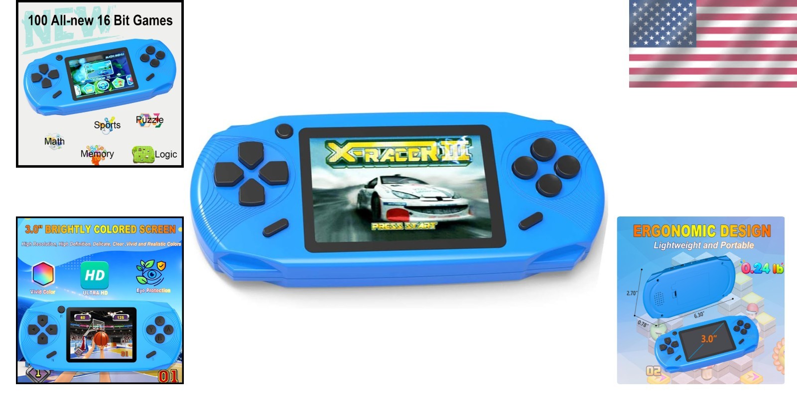 Handheld Gaming Console Plastic 3 Inch Screen 100 HD Retro Video Games