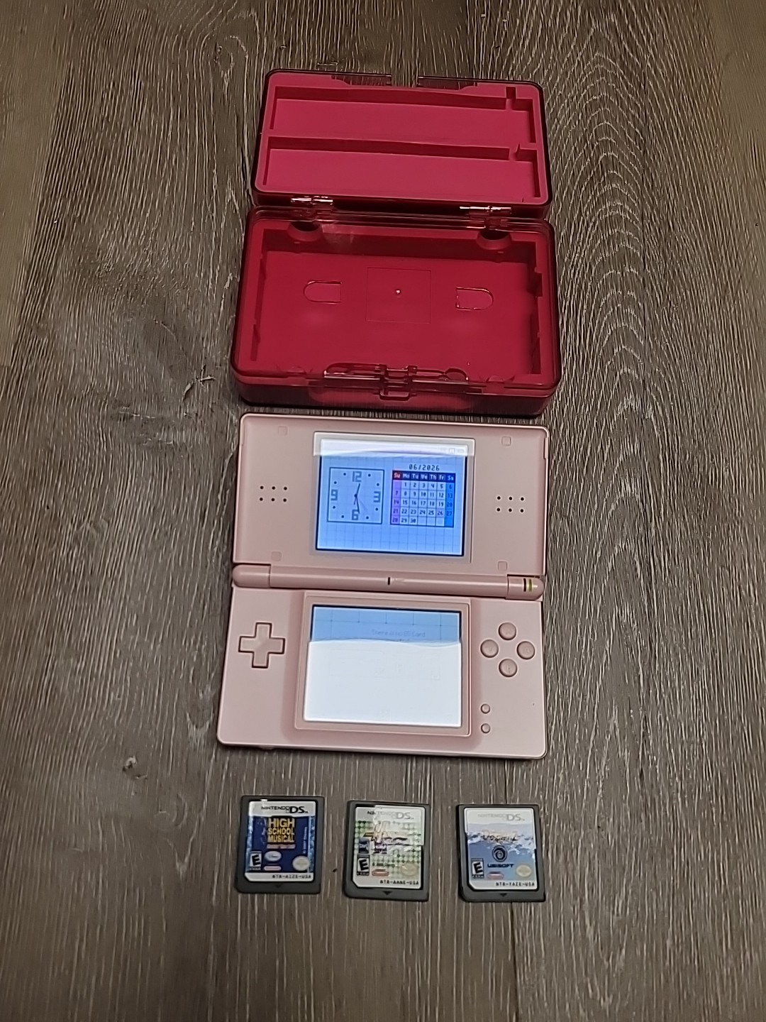 Nintendo DS Lite Pink Handheld No Charger/Stylus Tested & 3 Games See Pics