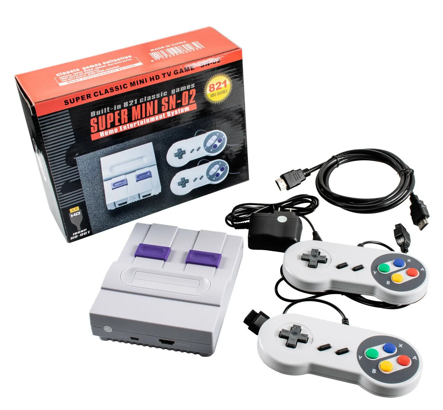 Super mini SN-02 retro SNES TV game console equipped with 821 classic 8-bit game