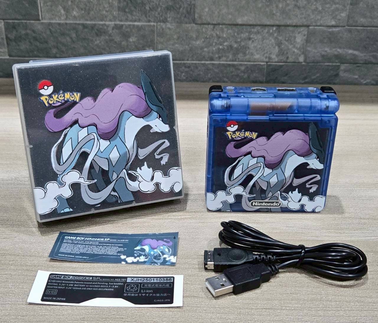 Nintendo Gameboy Advance SP Suicune Pokémon Reshell Glass Screen & New Battery*