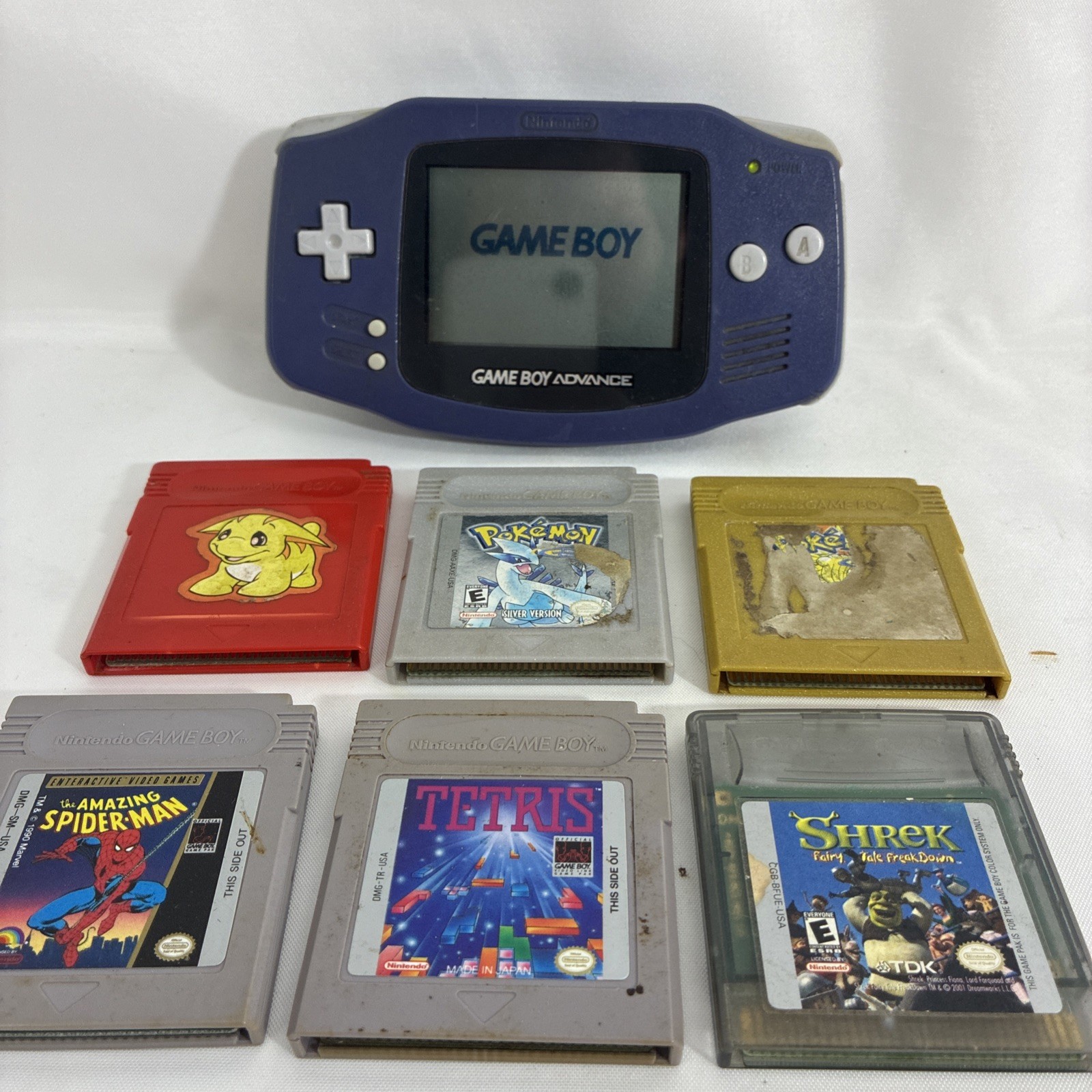 Nintendo Game Boy Advance Bundle Pokémon Red Silver Gold Tetris Spider-Man Shrek