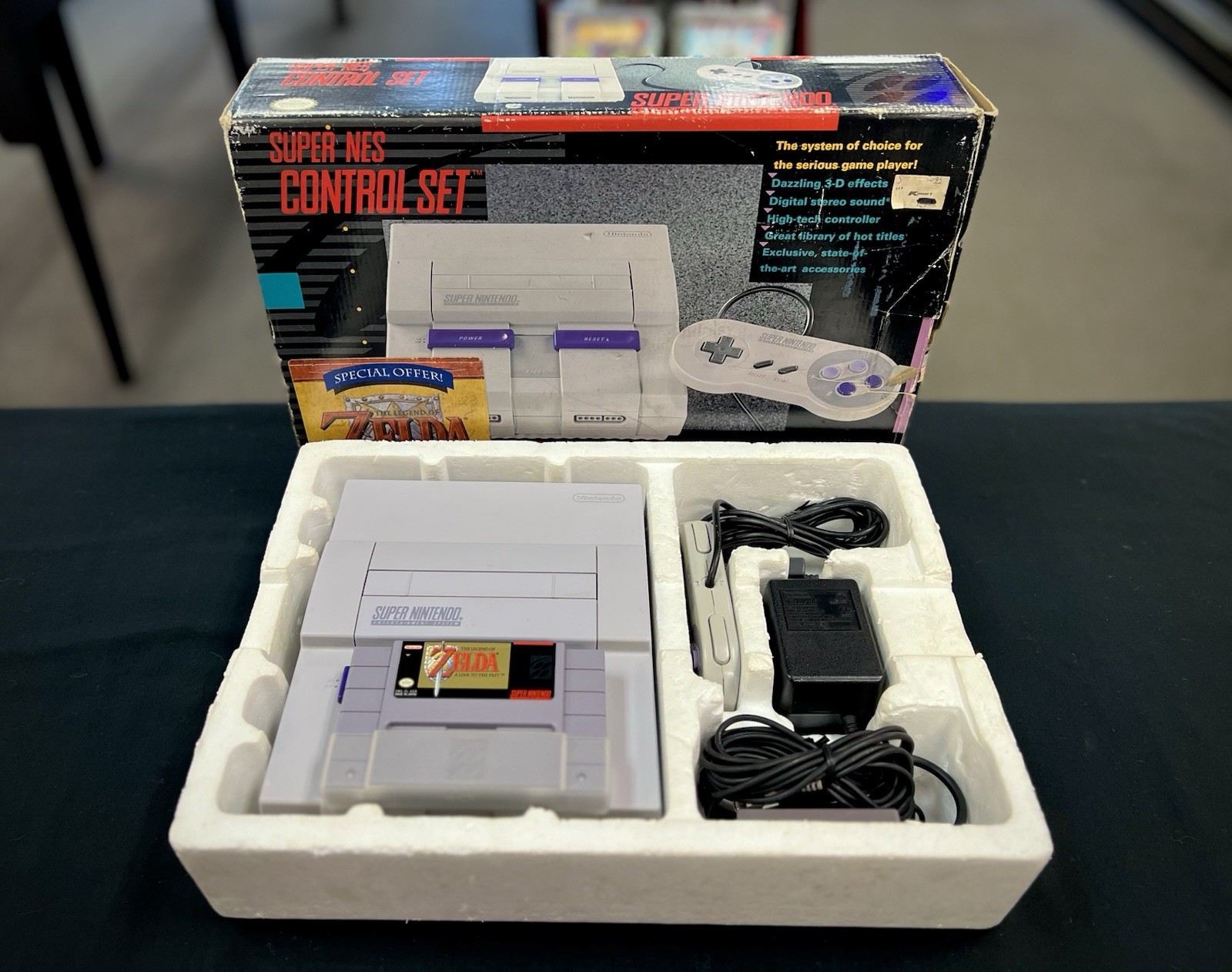 Super Nintendo System (Zelda Set) Game, paperwork, styrofoam & matching numbers