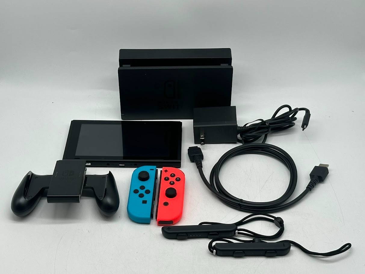 Nintendo Switch with Neon Blue and Neon Red Joy Con