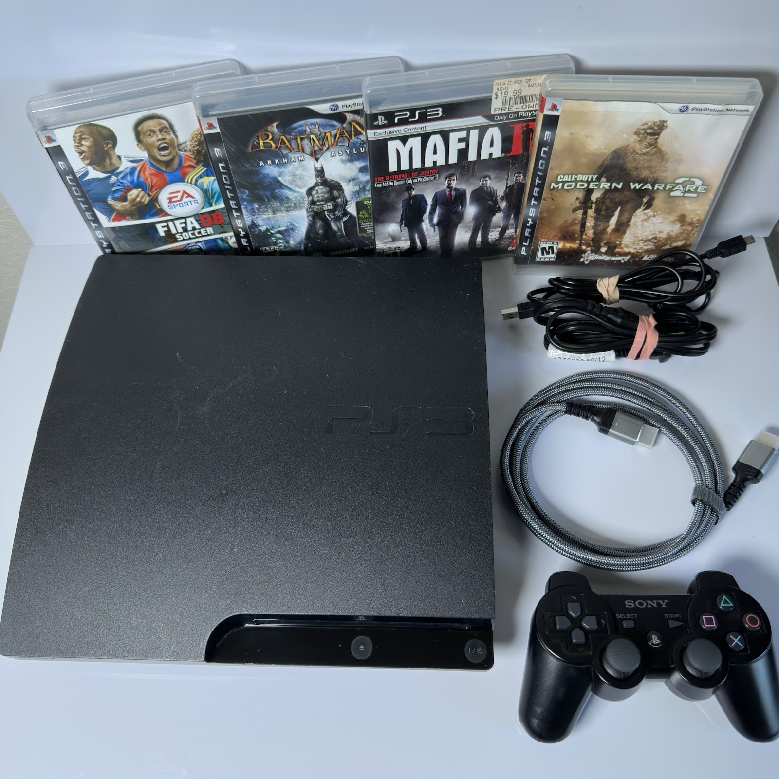 Sony PlayStation 3 PS3 Slim Black 120GB Console Bundle 4 Games Controller