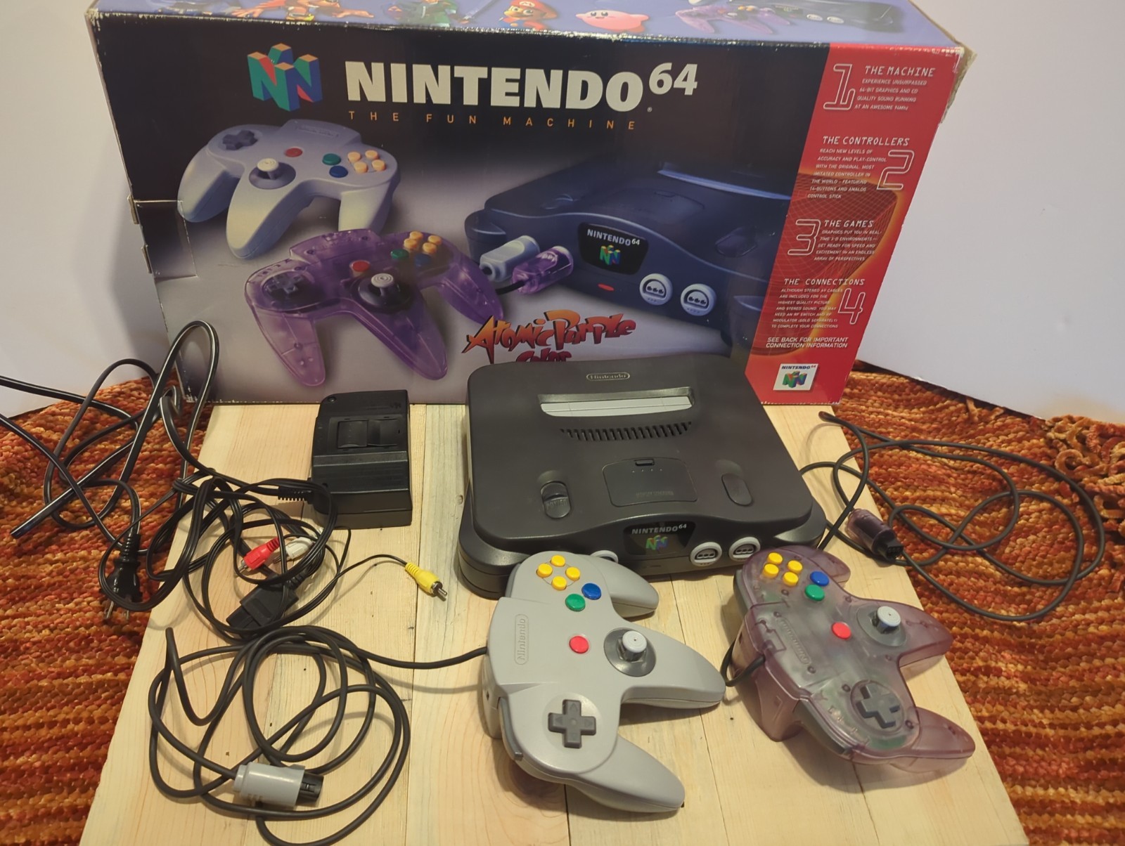 Nintendo 64 Console Atomic Purple Controller Bundle in Box NUS 001, Works