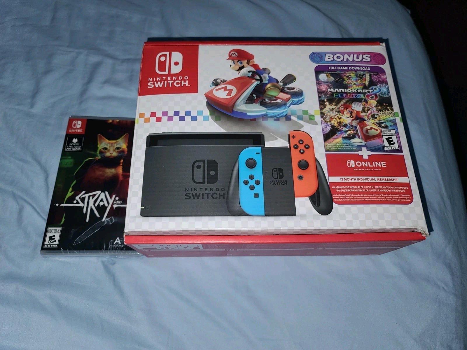 Nintendo Switch HAC-001 Console w/ Neon Blue/Red Joy-Con, Dock. Plus game