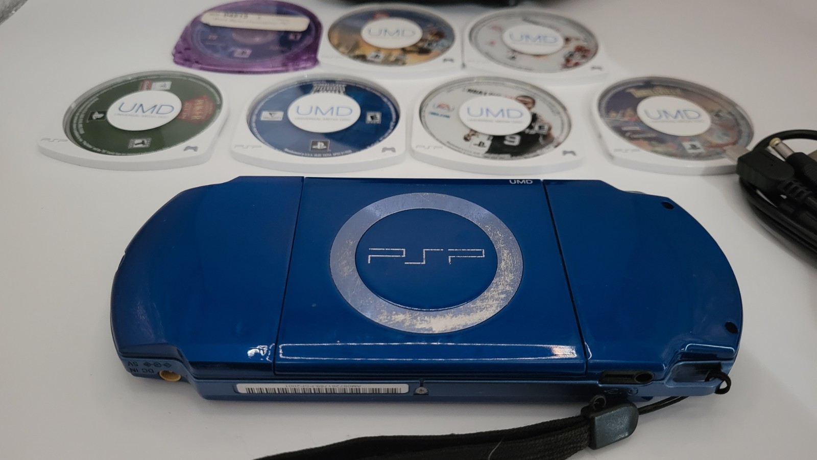 Sony PSP 2001 Blue Console Bundle Tested Working + 7 Games Charger Carrying Case