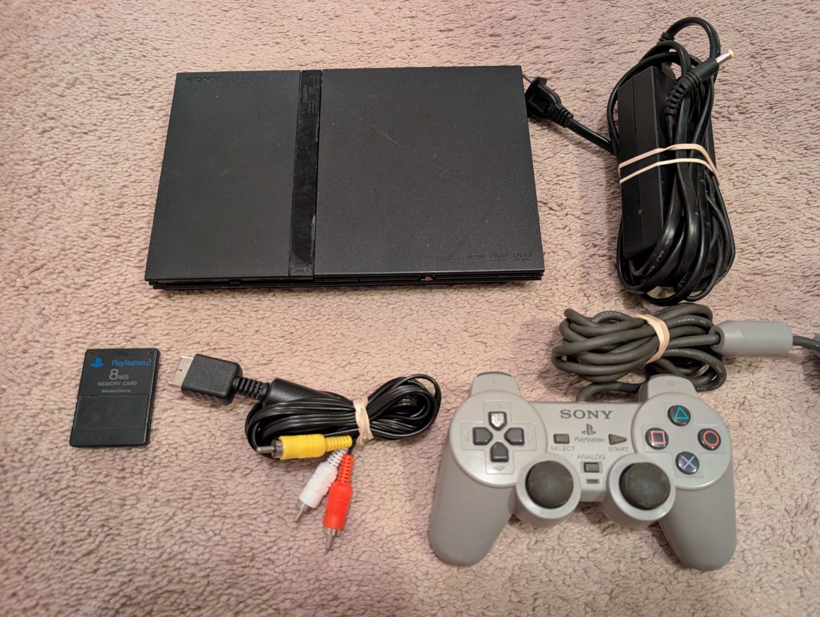 Sony PlayStation 2 Slim Console (Black) SCPH-79001 w/Controller+Mem Card