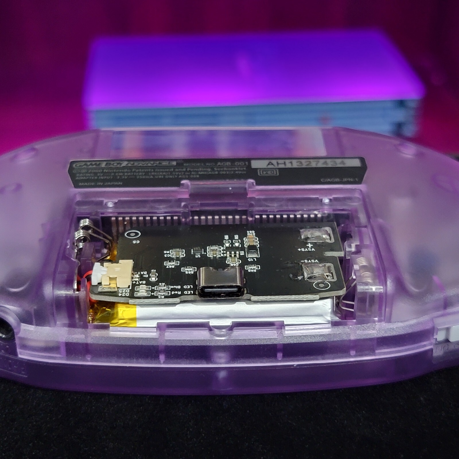 Atomic Purple Game Boy Advance GBA iPS LCD Usb-C 1800 mAh Rechargeable Battery