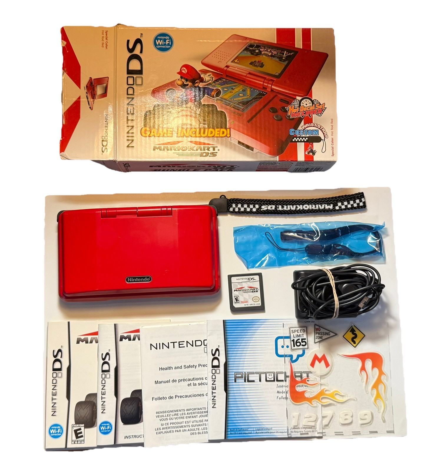 Nintendo DS Mario Kart Bundle Hot Rod Red in Box 90% complete *As is read descr*
