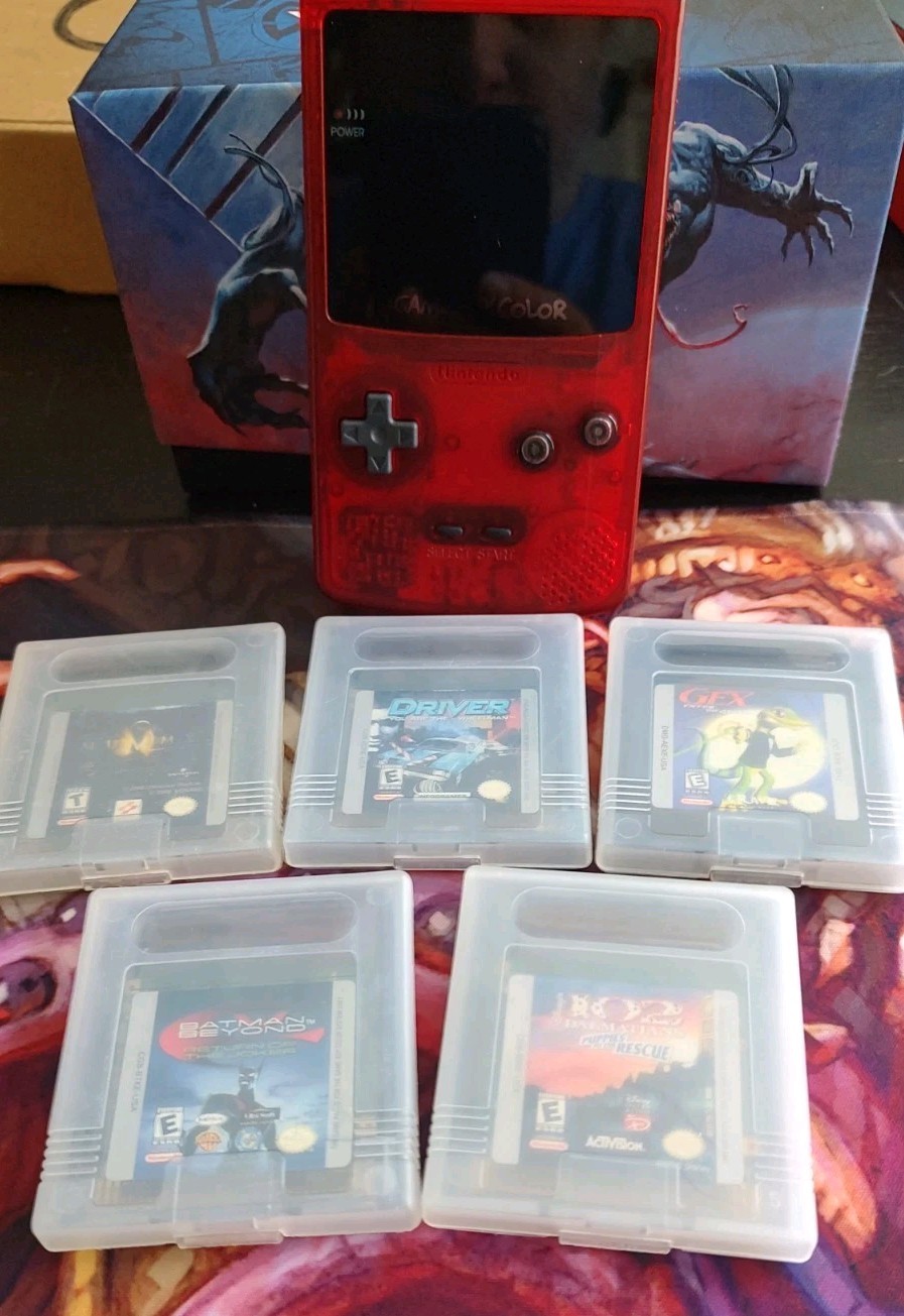 Nintendo GameBoy Color Mod Clear Red Bundle See Description & Photos 5 Games