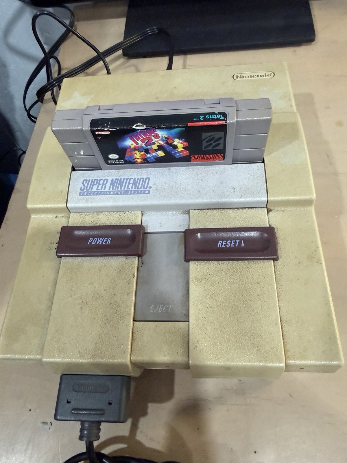 Super Nintendo SNES Console + 1 OEM Controller And Tetris 2 Authentic Tested