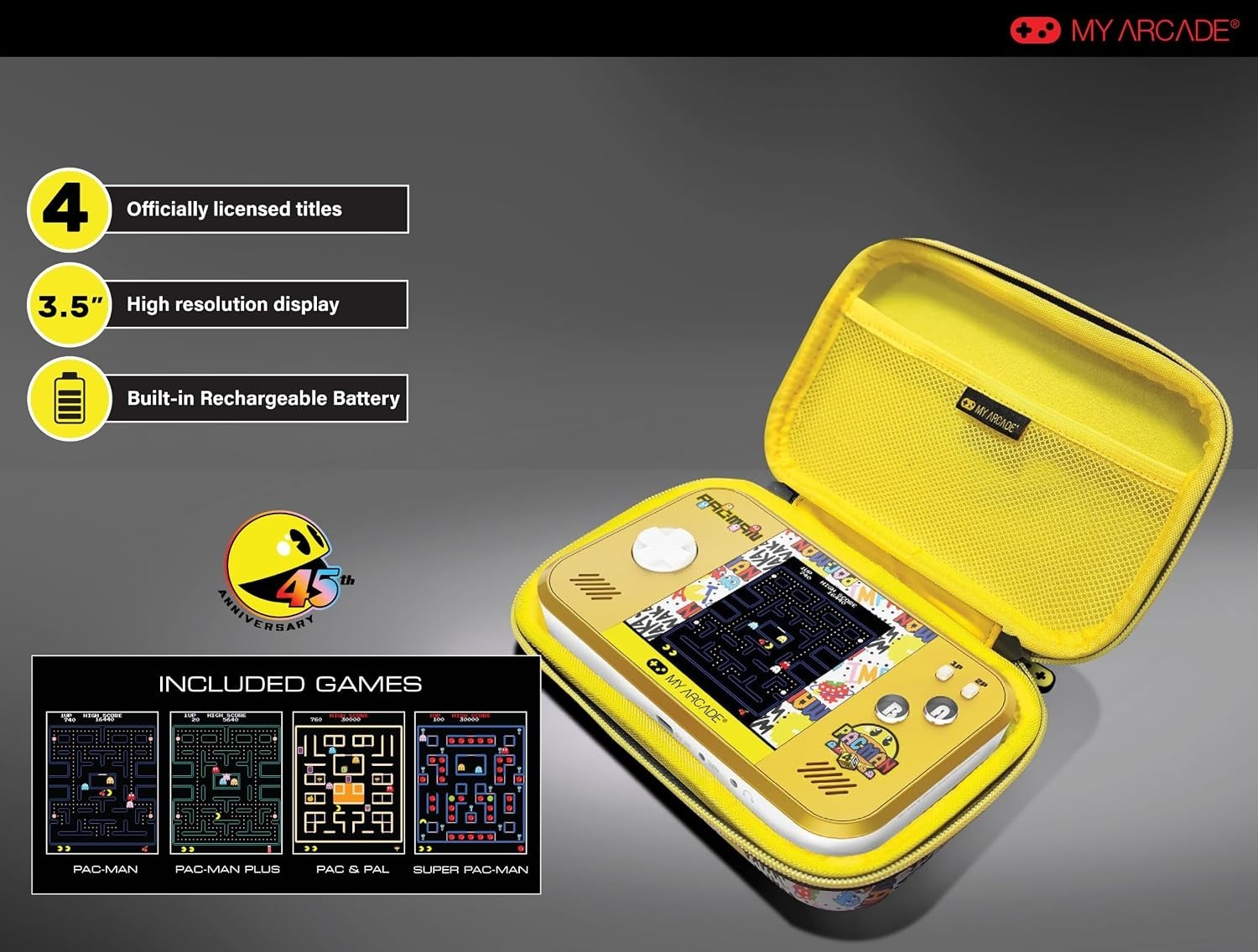 Iconic Pac-Man Pocket Player Max: 4 Games, LCD Display & Ultimate Portability
