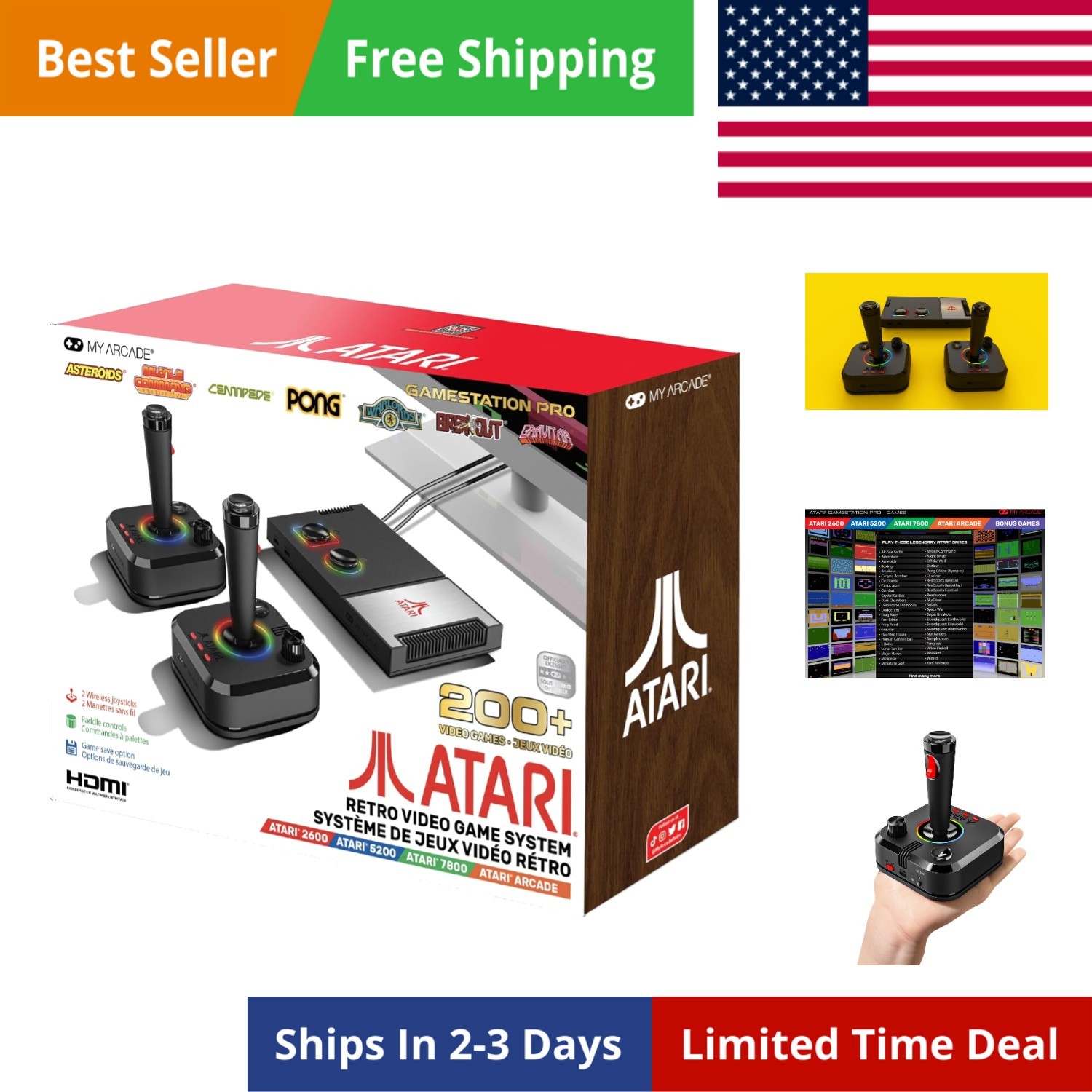 Atari Game Station Pro: Retro Video Game Console with 200+ Games, Wireless Jo…
