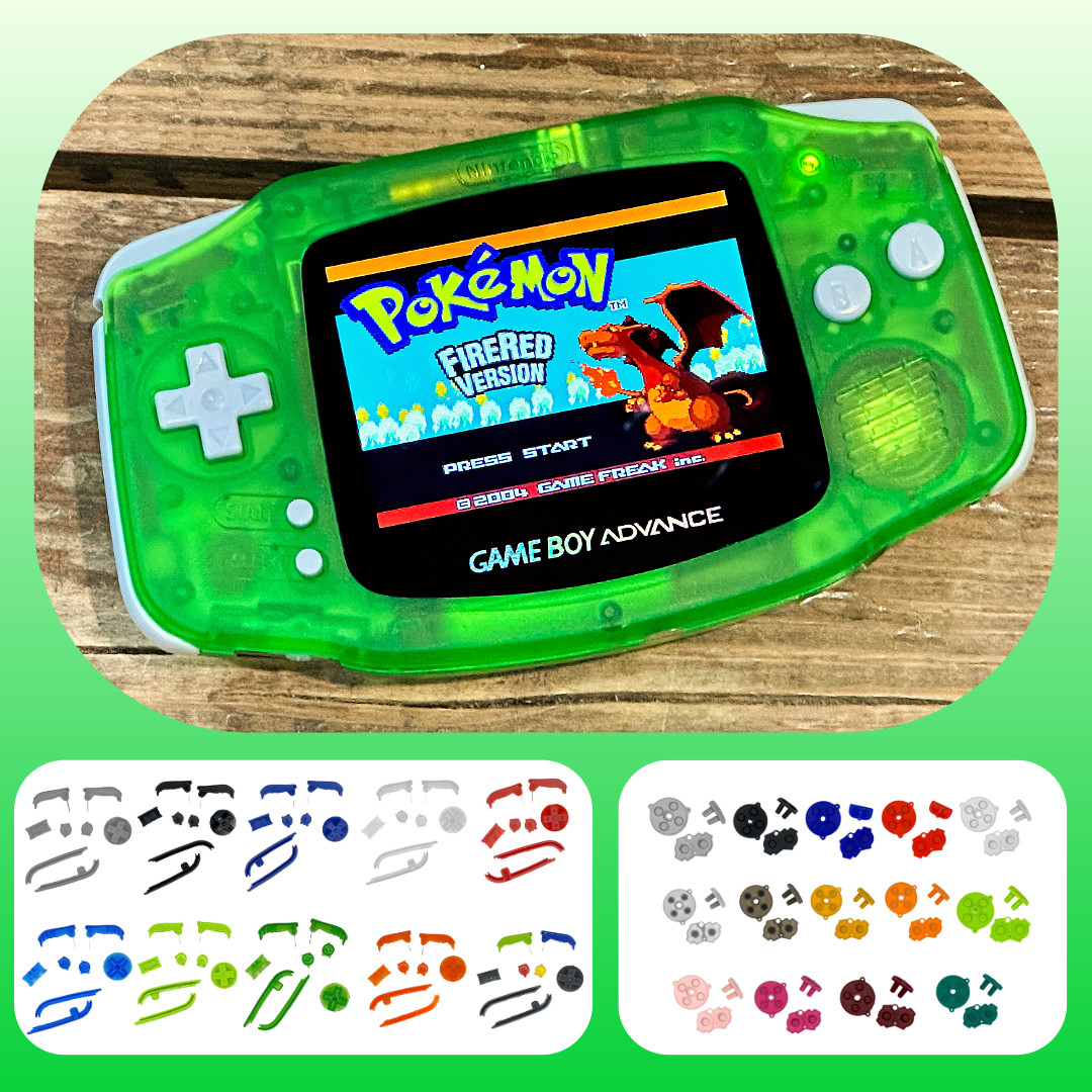 Nintendo GBA Game Boy Advance CLEAR GREEN System V5 IPS LCD PICK YOUR BUTTONS