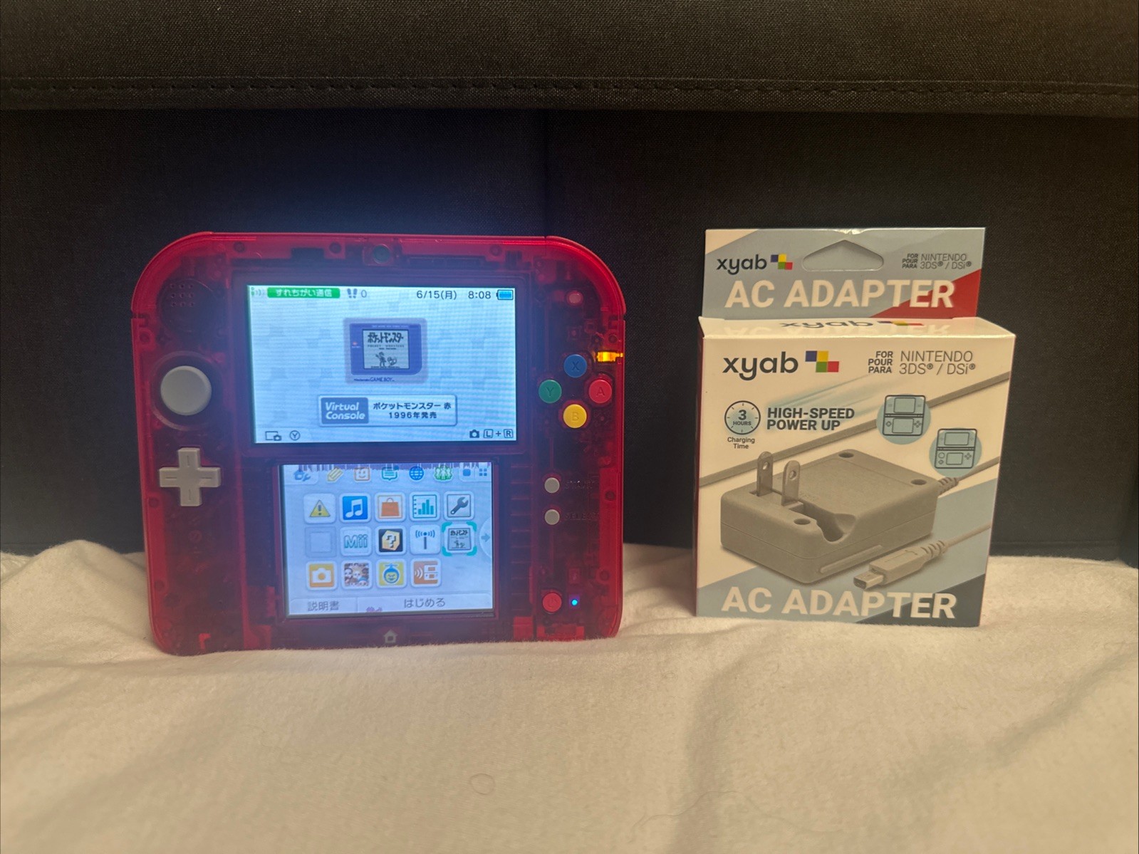 Nintendo 2DS Pokémon Clear Red Charizard Model Console Japanese Edition w/ SD