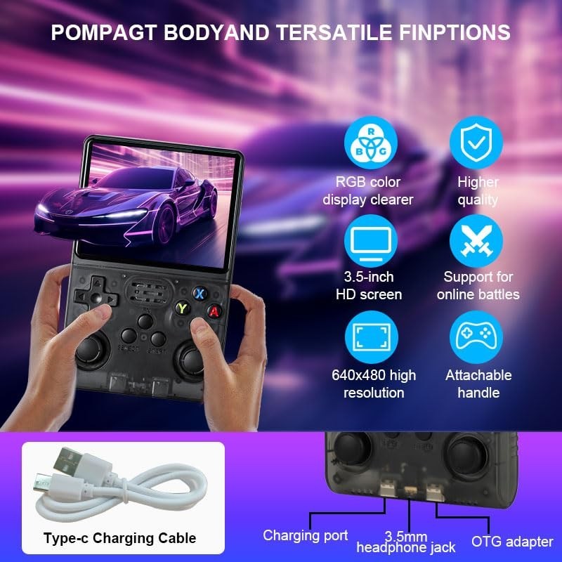 Portable R36S Game Console with Open Source System & 3000 Classic Games – Black