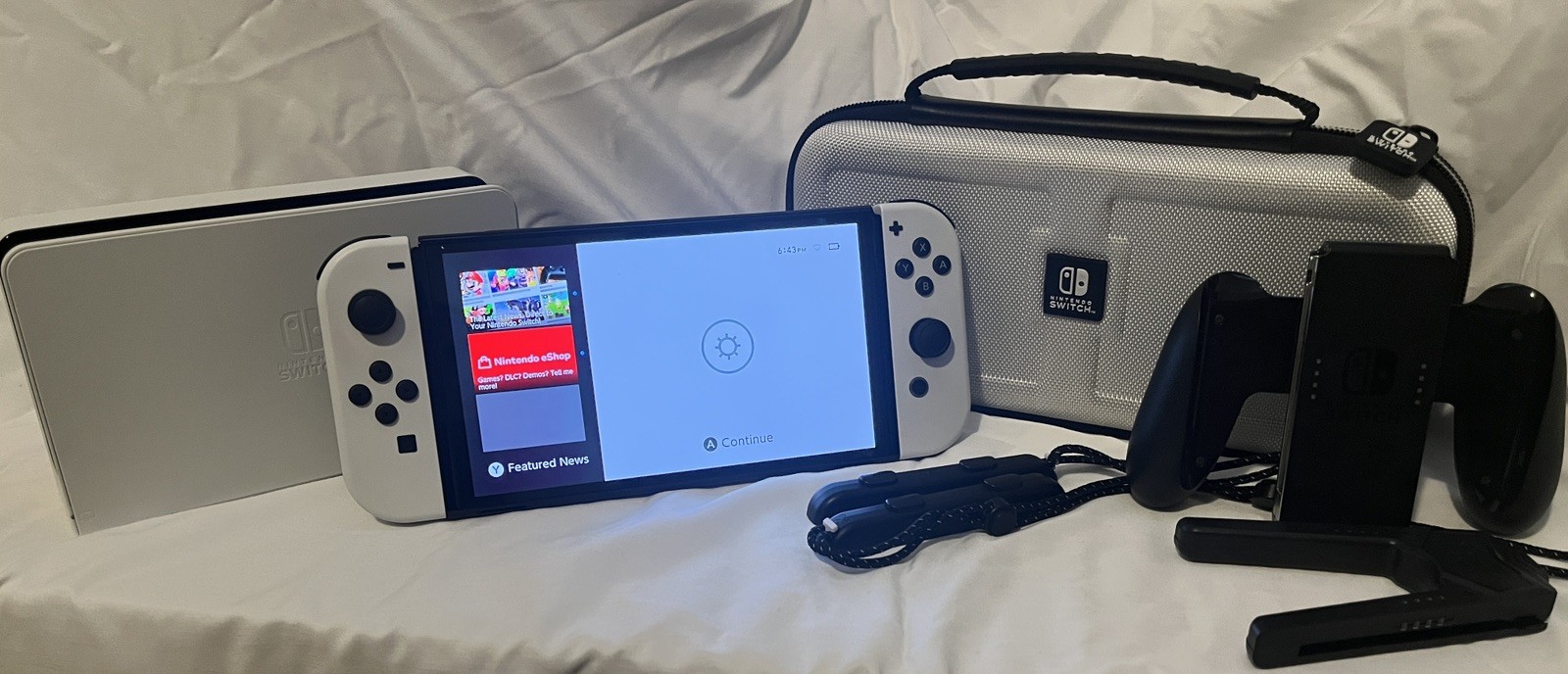 Nintendo Switch OLED System Black Console w/White Joy-Cons + Dock, Case