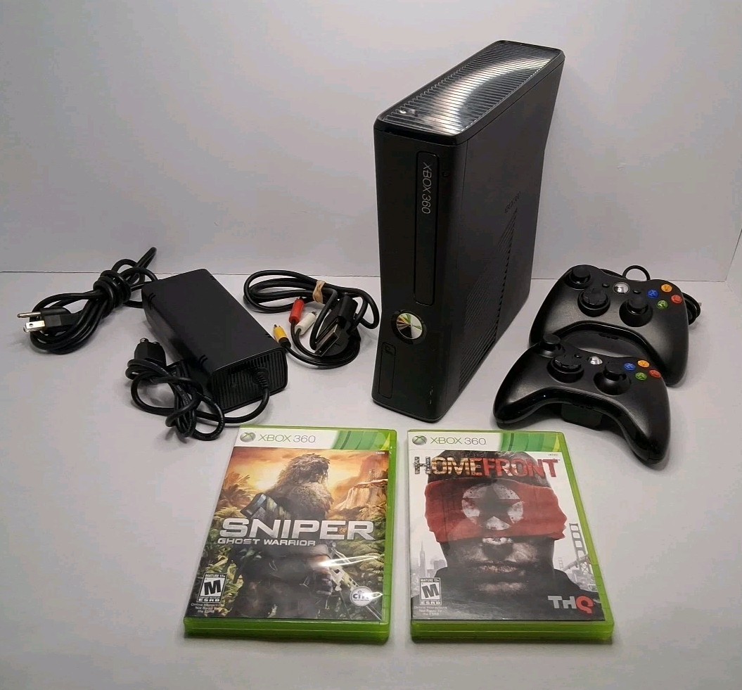 Microsoft Xbox 360 S 4GB Console – Black (1439) Bundle W/ Controllers And Games