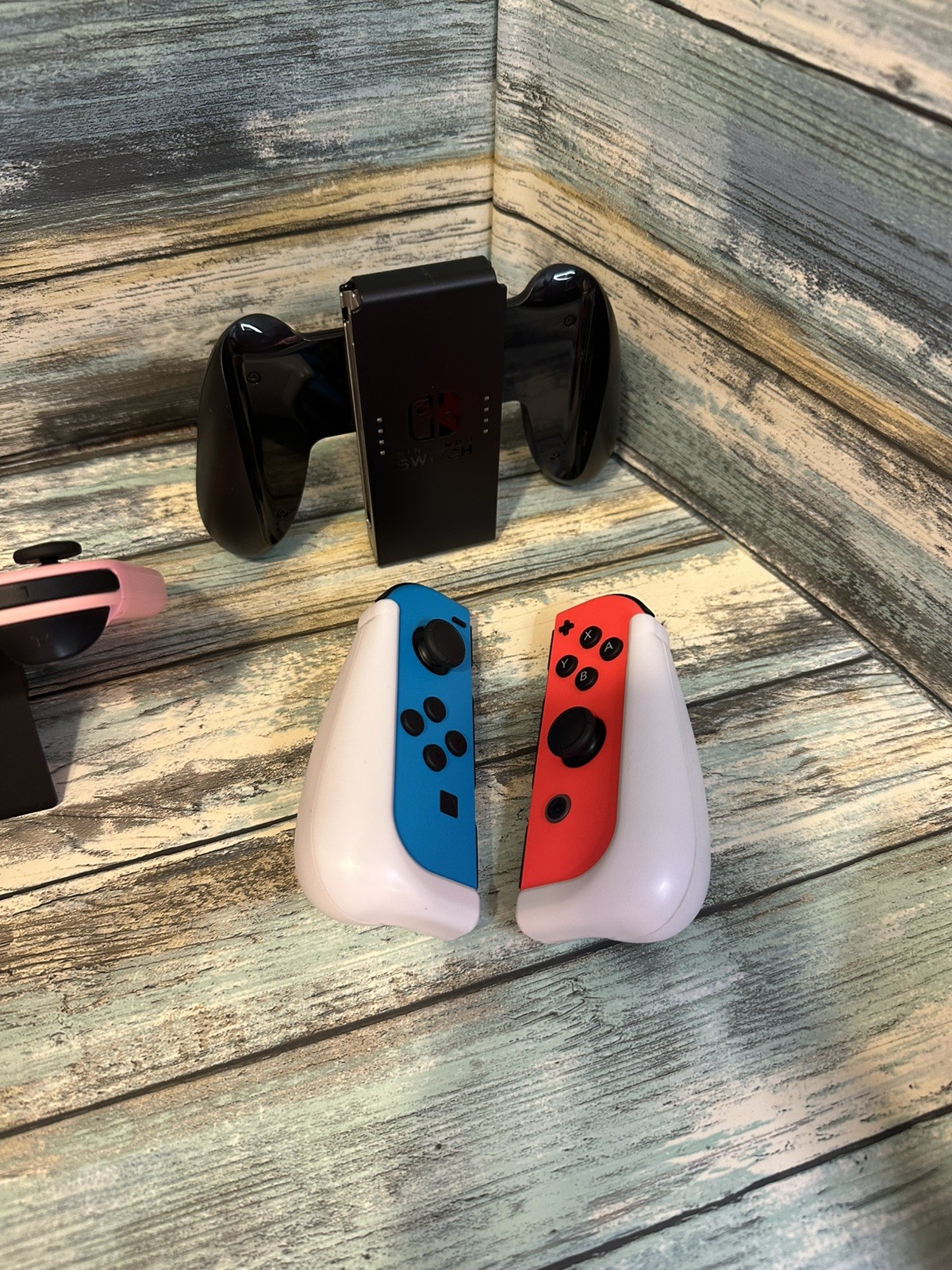 Nintendo Switch OLED Model w/ Neon Red & Neon Blue JoyCon Console + 2 JoyCons