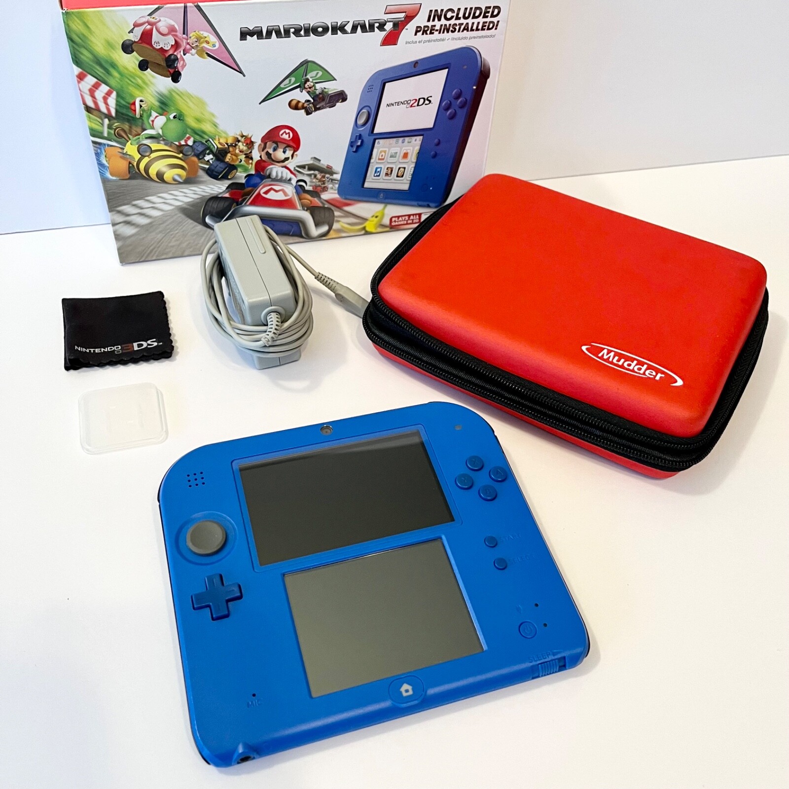 Nintendo 2DS FTR-001 Blue Console MARIOKART 7 PRE-INSTALLED w Original Box +MORE