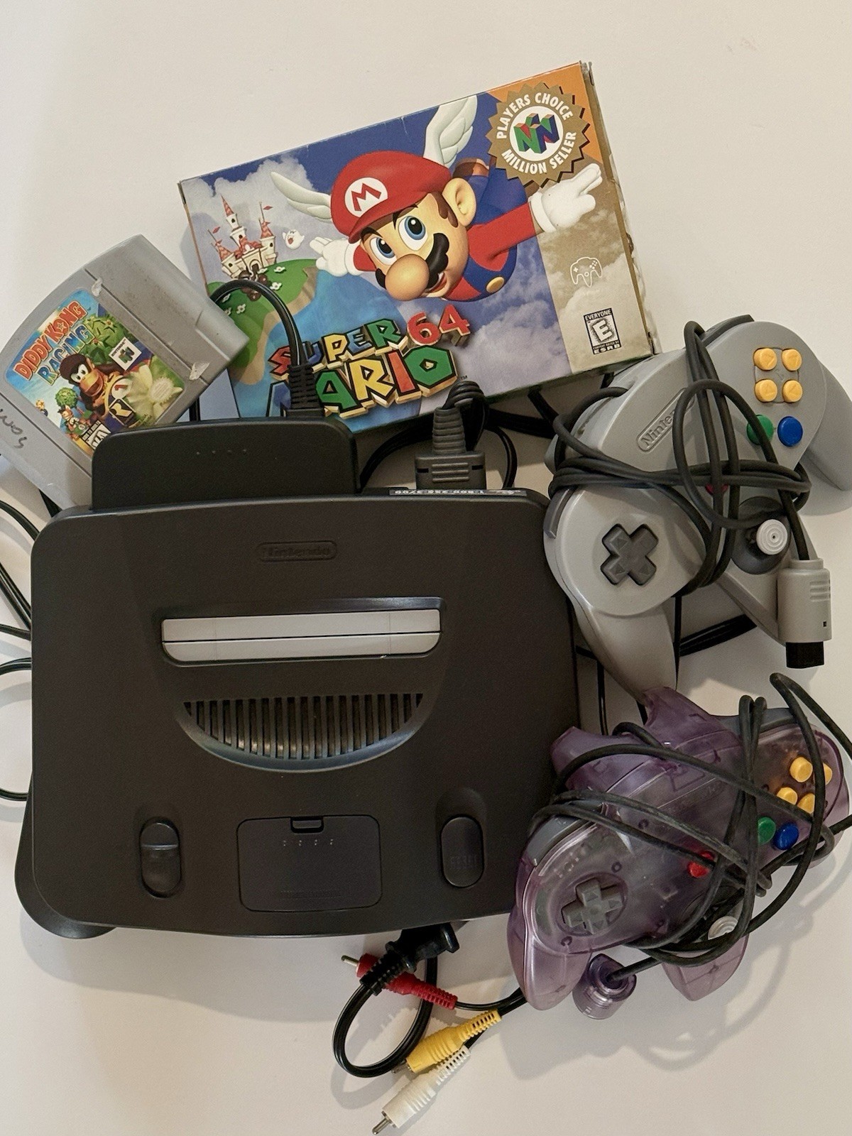 Nintendo 64 N64 Console Bundle 2 OEM Controllers Super Mario Game W/box + Diddy