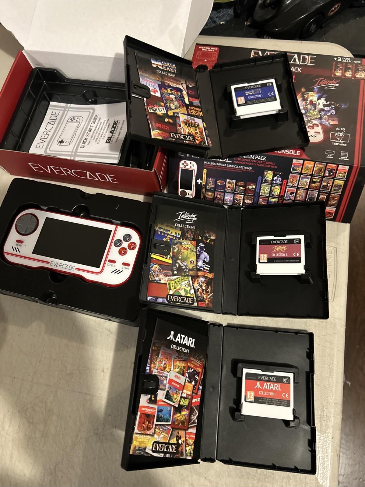 Handheld Evercade Premium Pack w/ Atari Interplay Data East Cartridges
