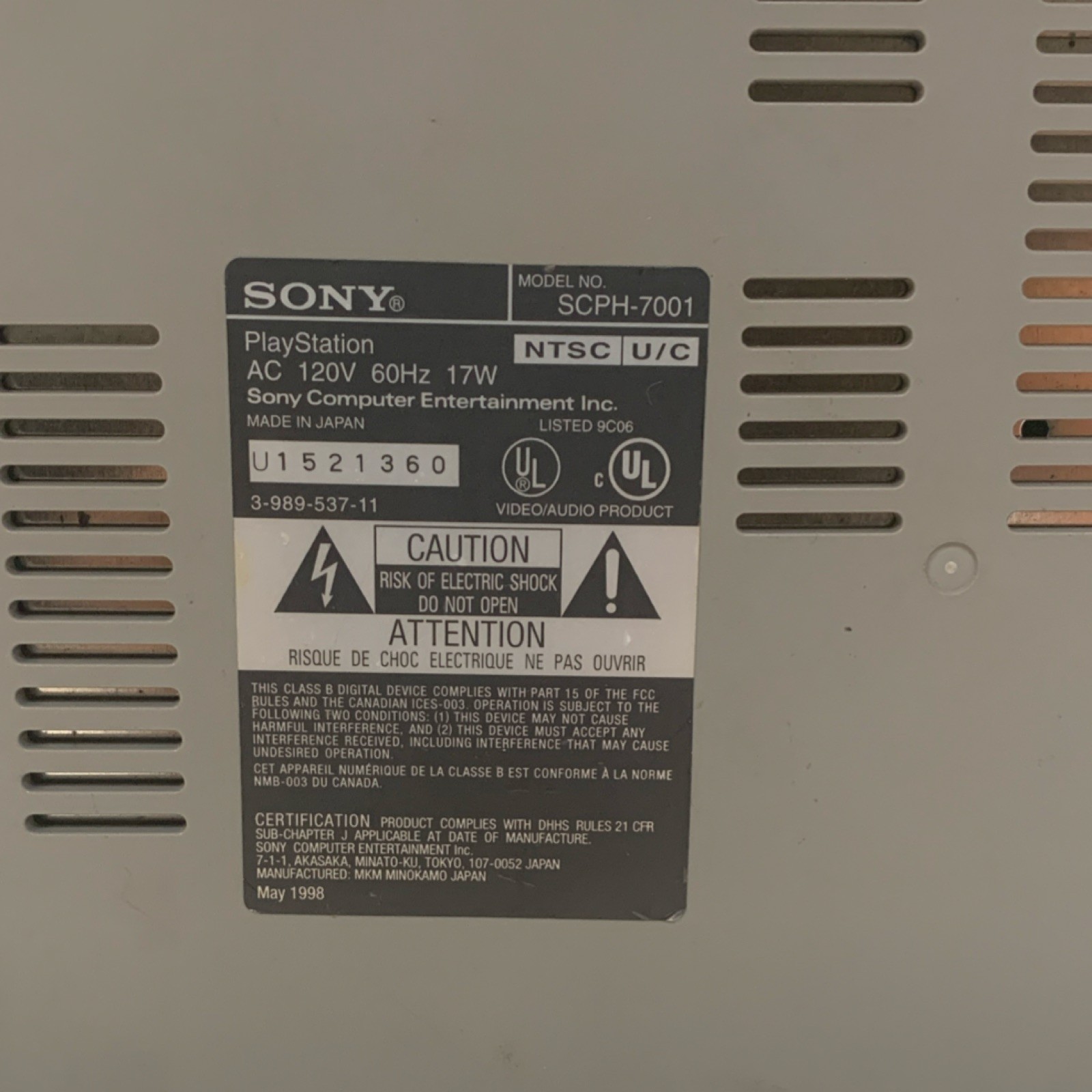 Sony PlayStation SCPH-7001 Gray Console NTSC-U/C Composite RCA CD Compatible