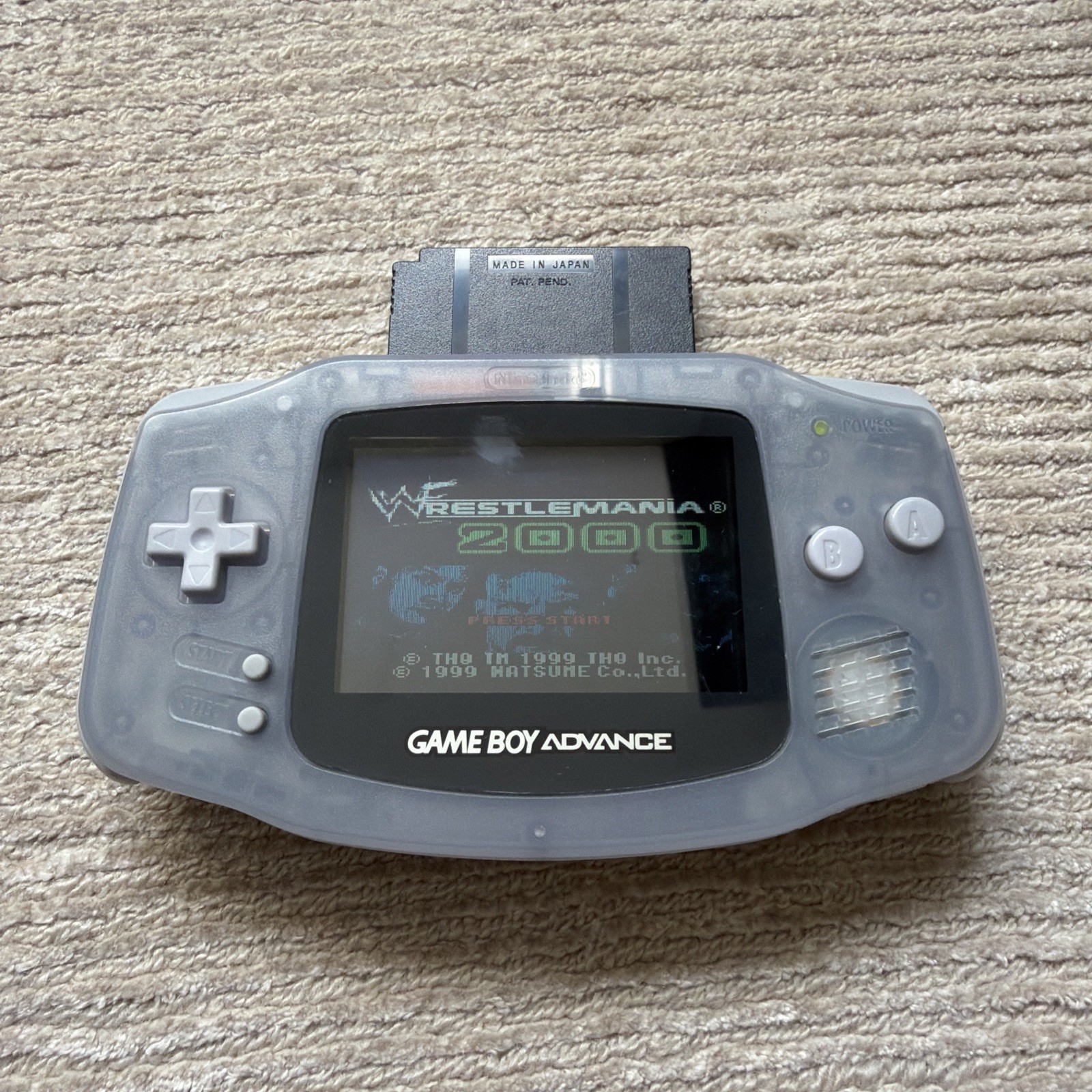 Nintendo Game Boy Advance + WWF Wrestlemania 2000 Game Clear Glacier – *WORKS*