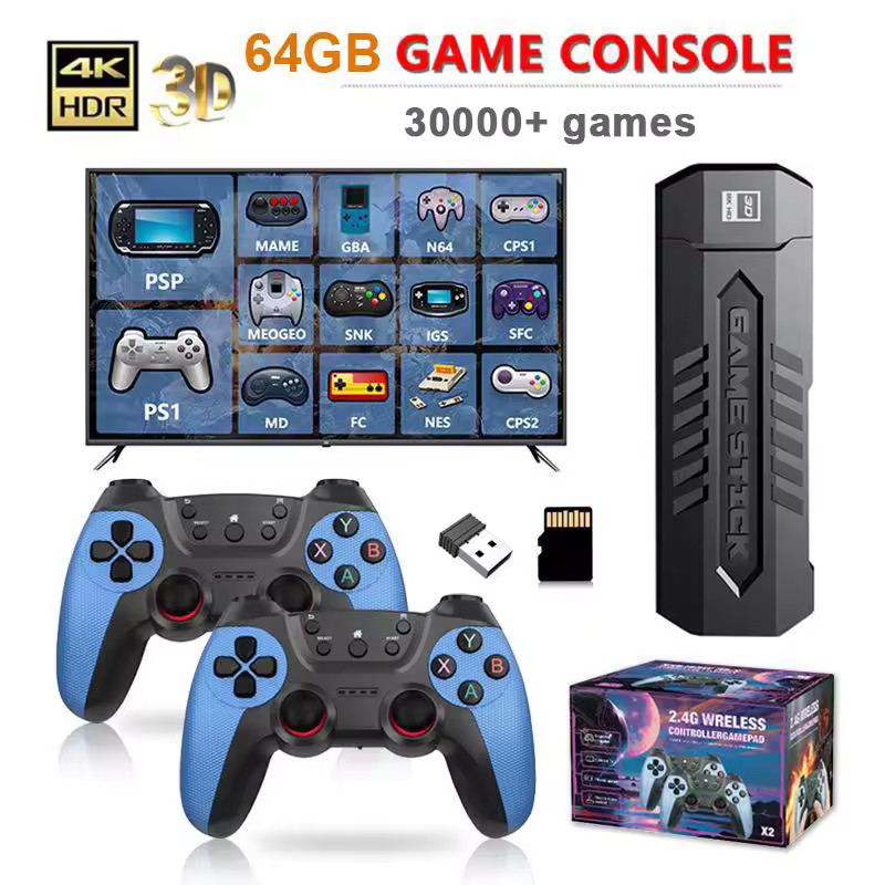 Retro Game Stick 256GB 70000+ Games Wireless Controller TV Handheld Console