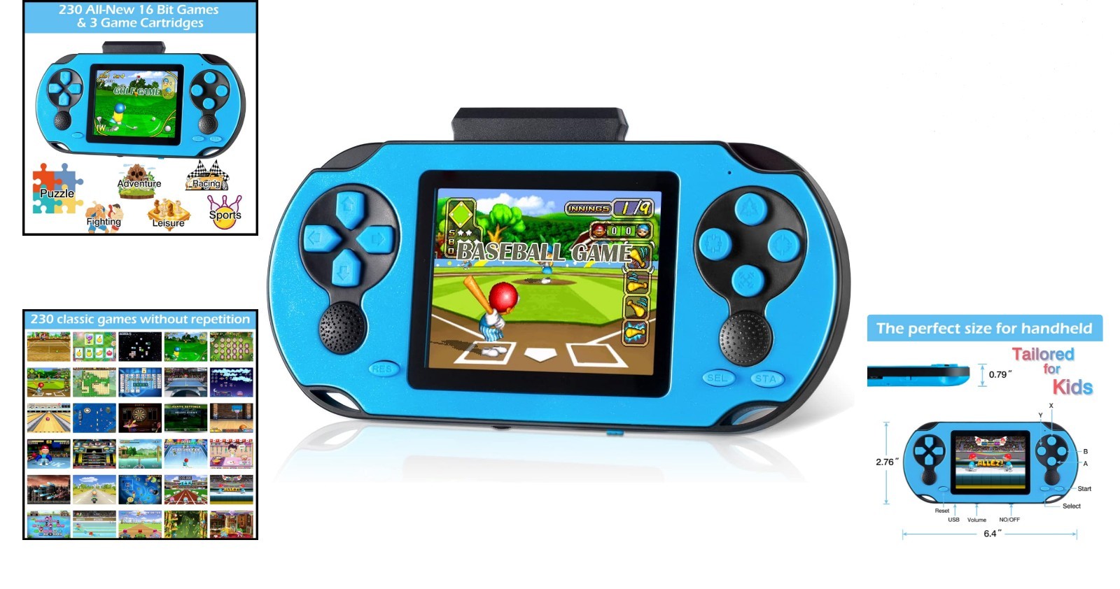 Rechargeable Handheld Game Console – 230 Classic Retro Games with 3 Cartridges